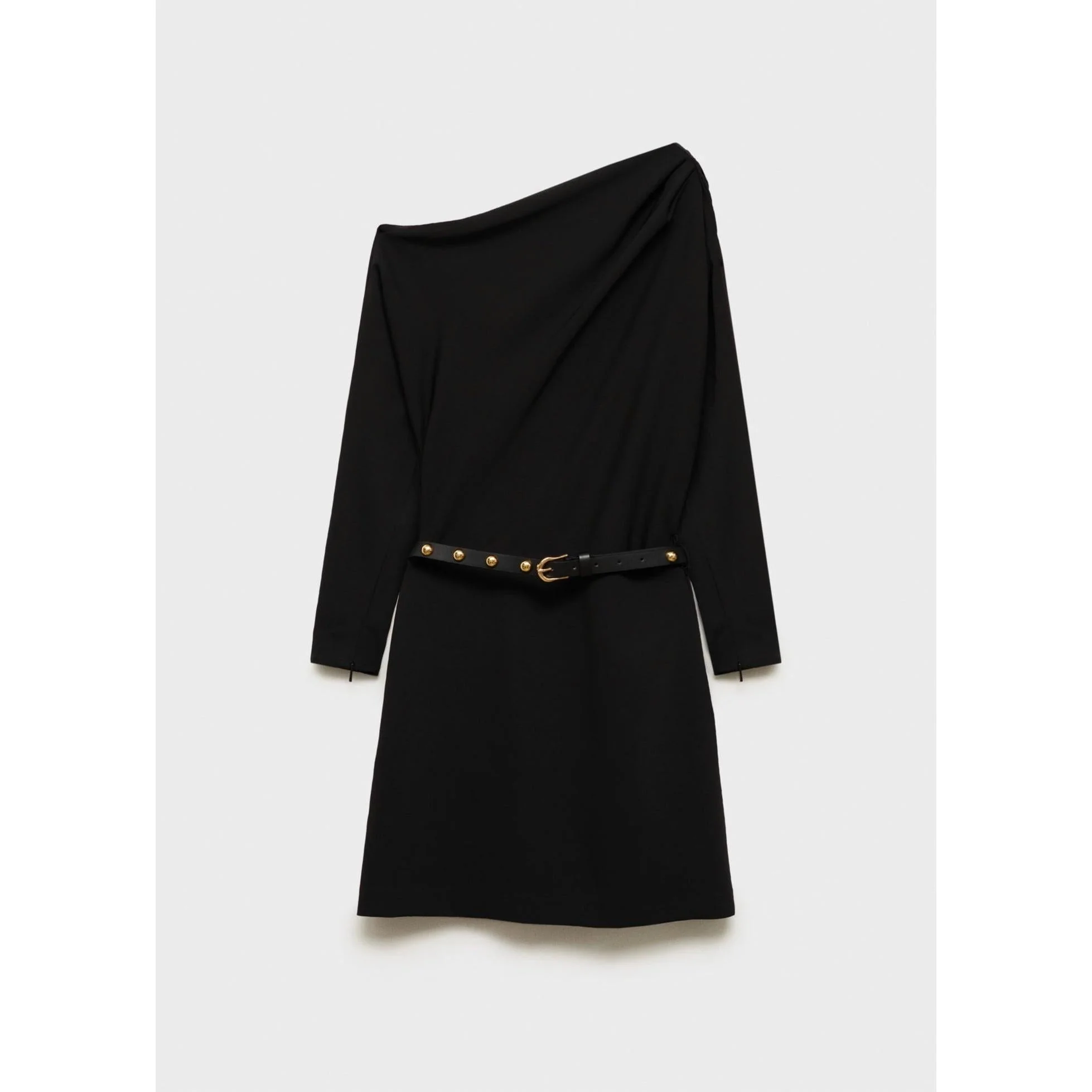 Robe Asymétrique Ceinture - Black - Image 2