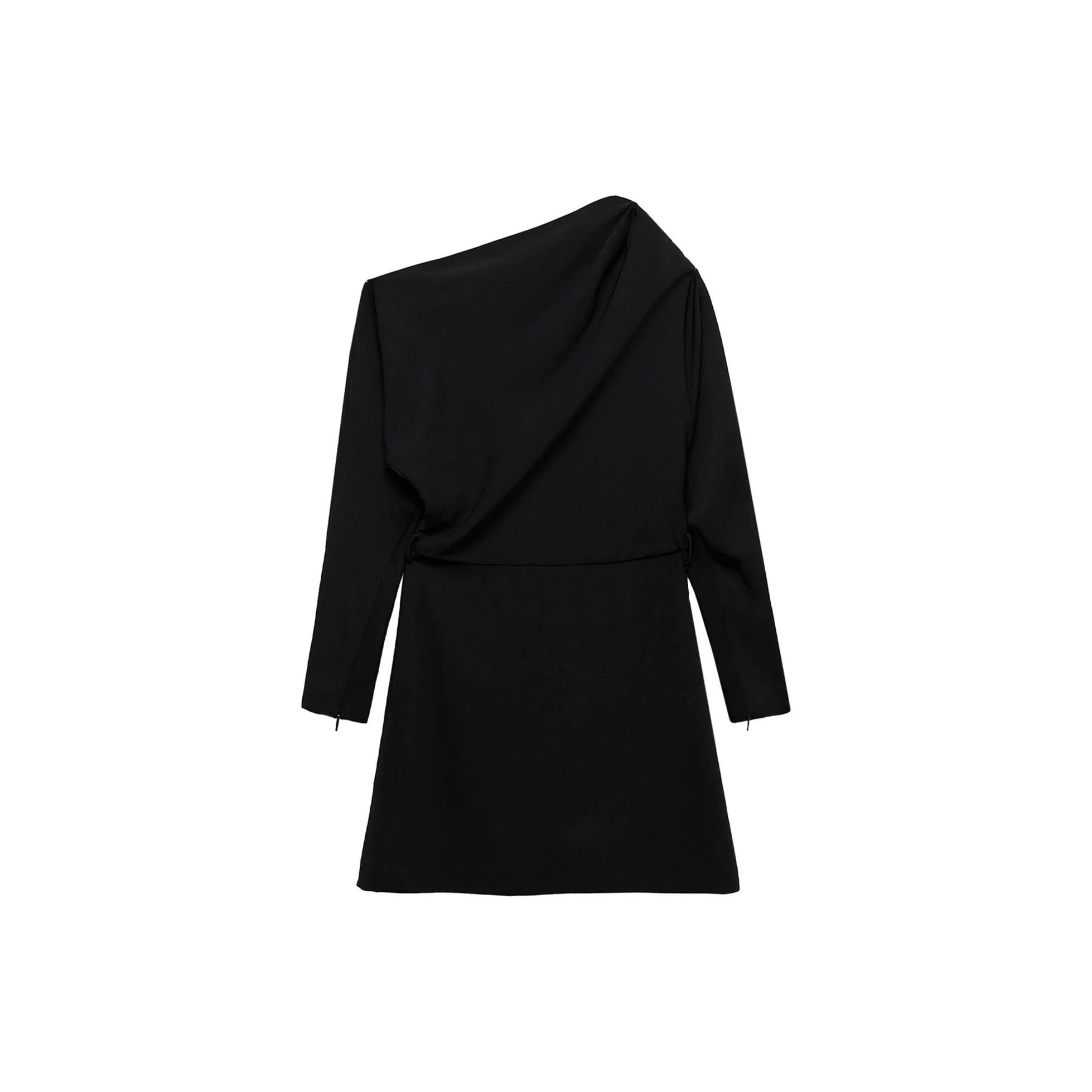 Robe Asymétrique Ceinture - Black - Image 3