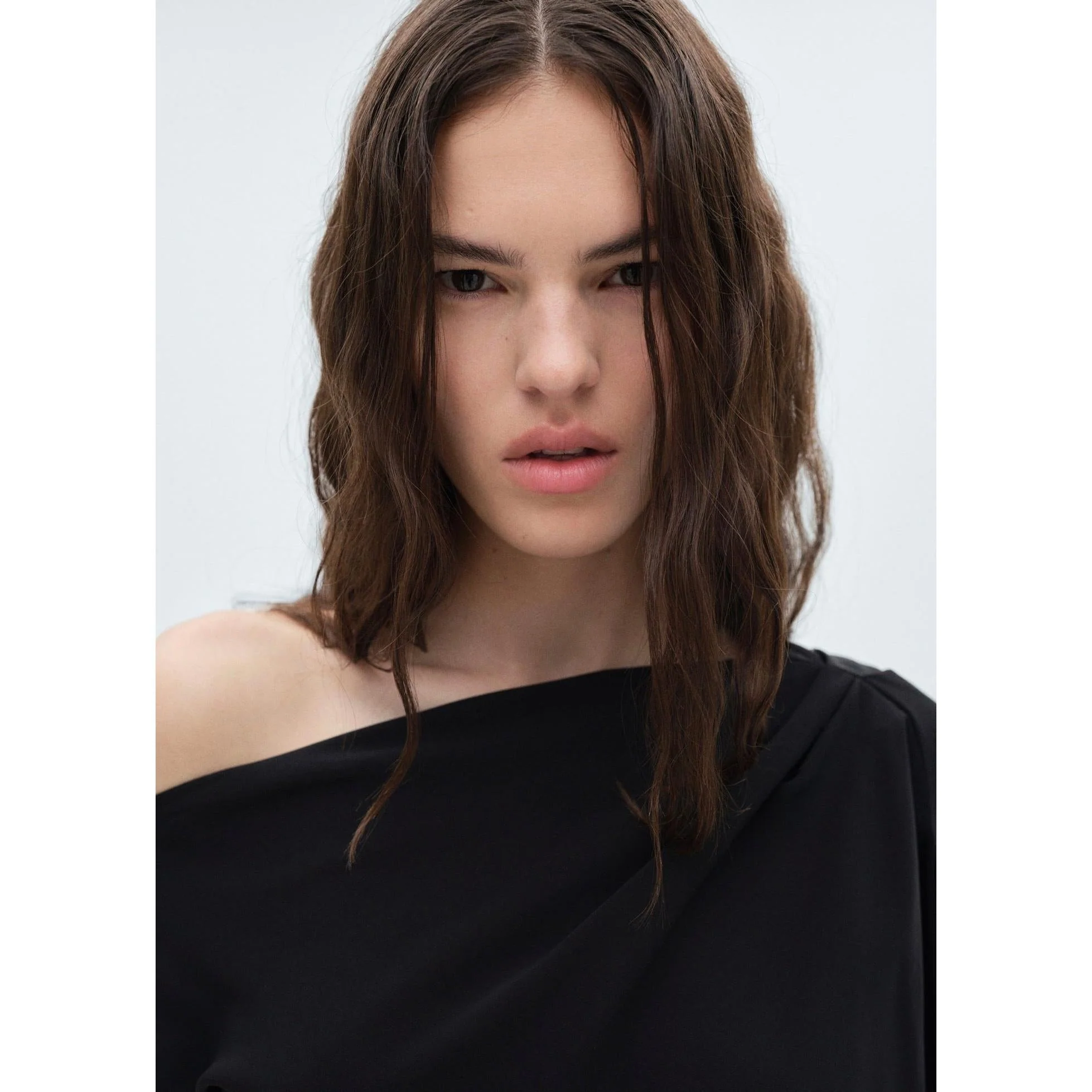 Robe Asymétrique Ceinture - Black - Image 4