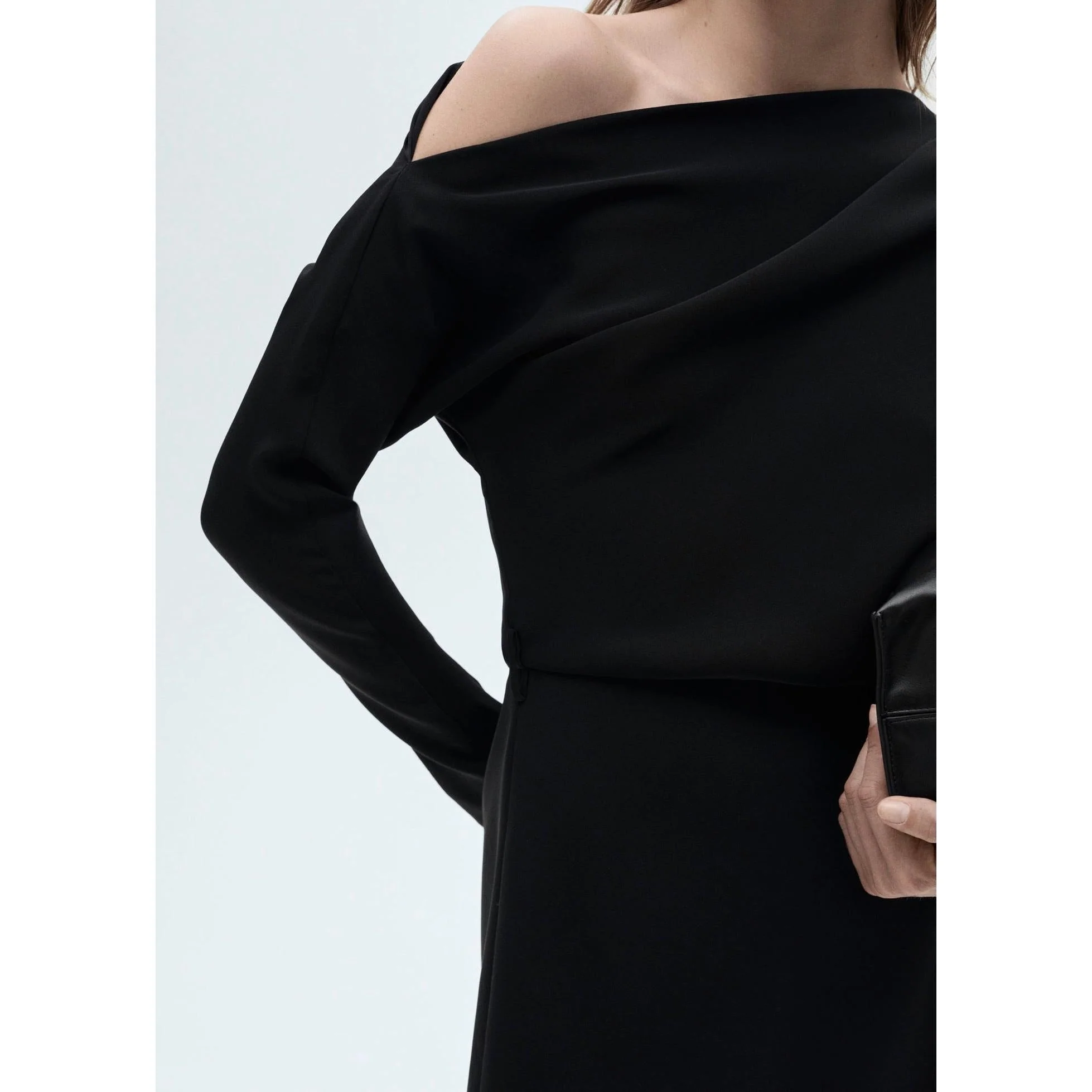 Robe Asymétrique Ceinture - Black - Image 5