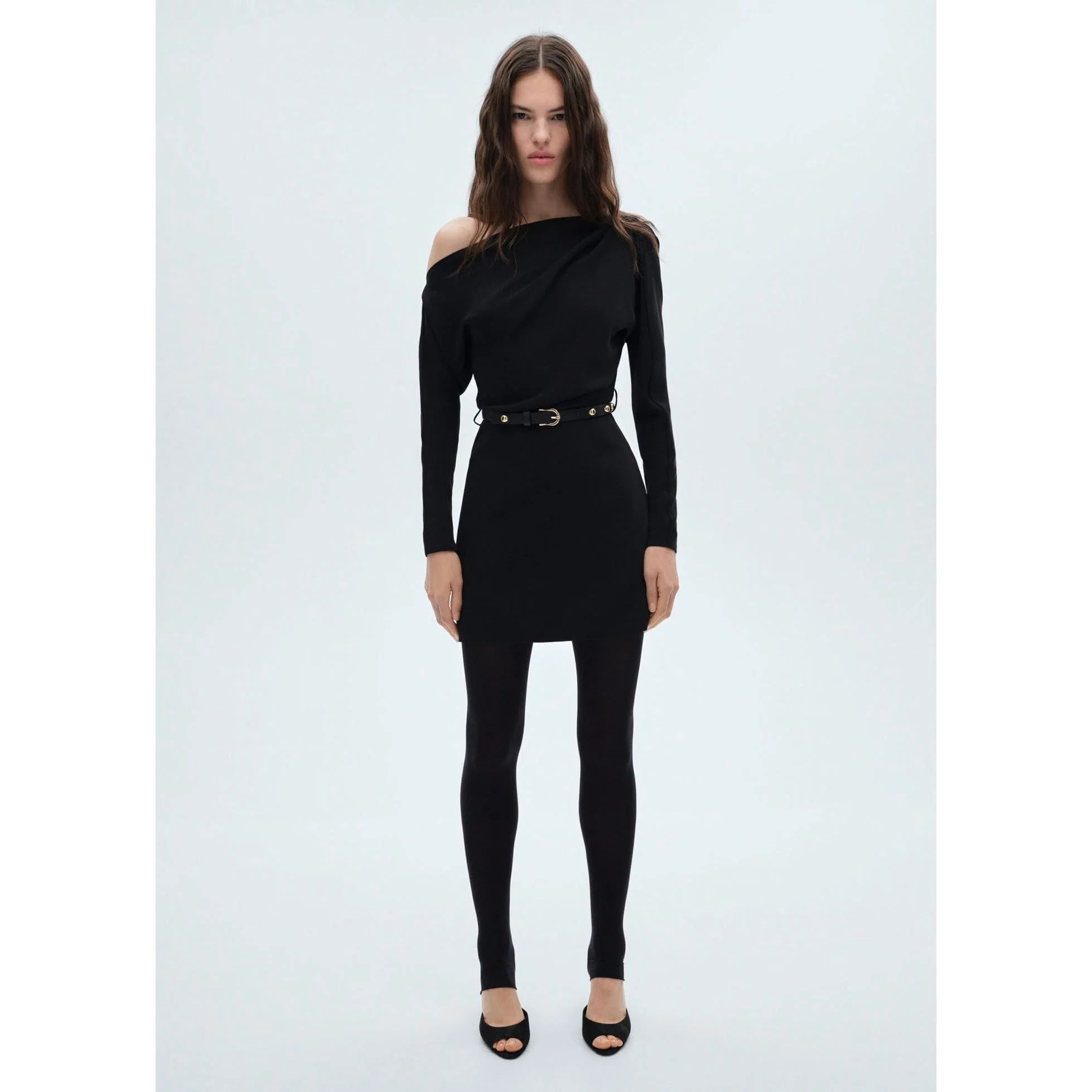 Robe Asymétrique Ceinture - Black - Image 8
