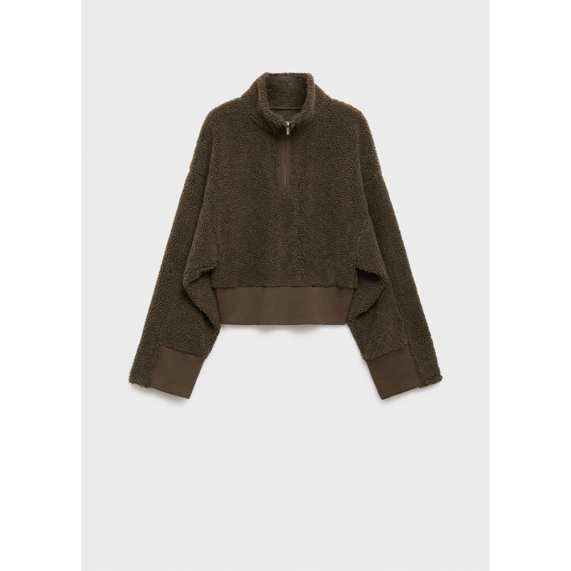 Sweat-Shirt Effet Moutonné Fermeture Éclair - Khaki - Image 2