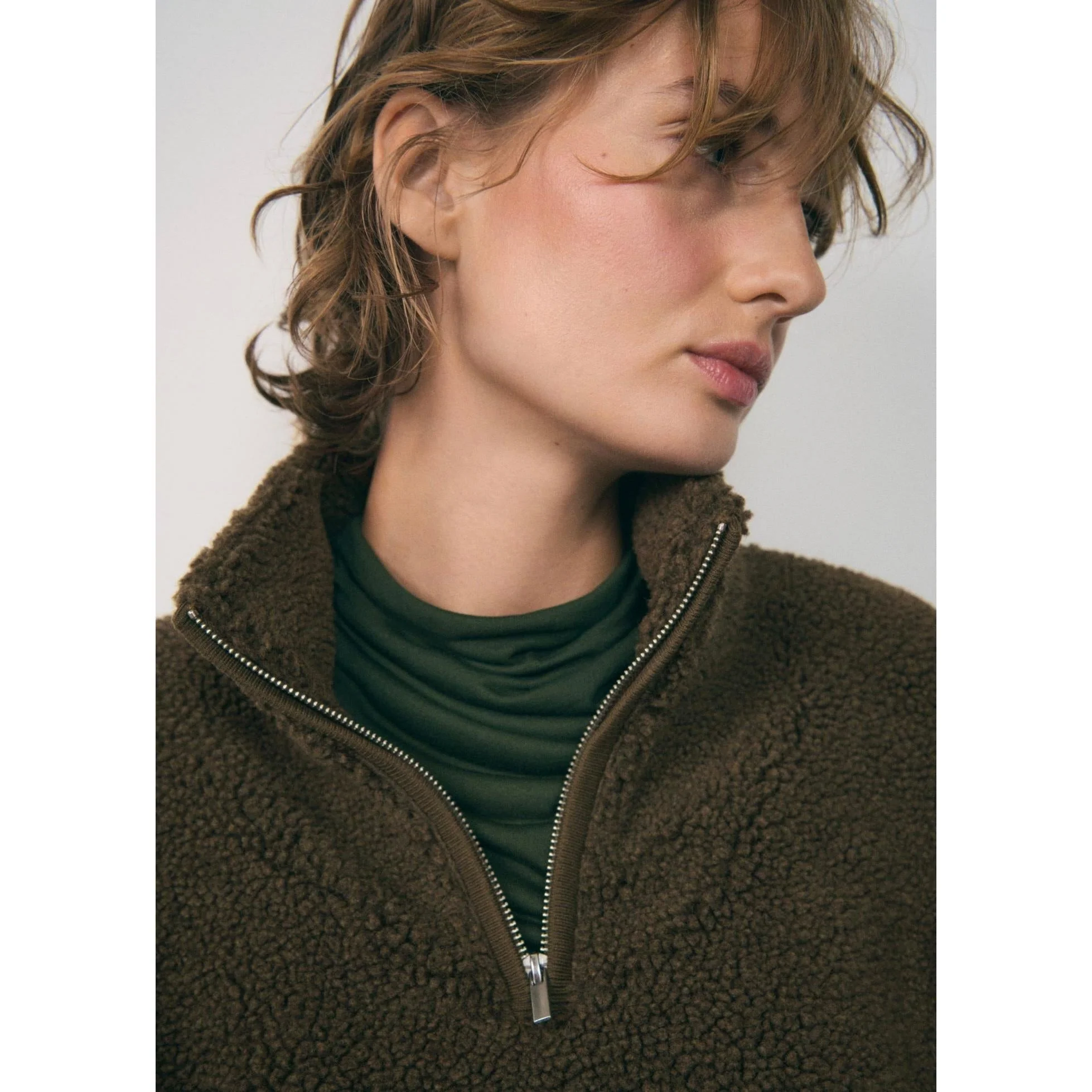 Sweat-Shirt Effet Moutonné Fermeture Éclair - Khaki - Image 4