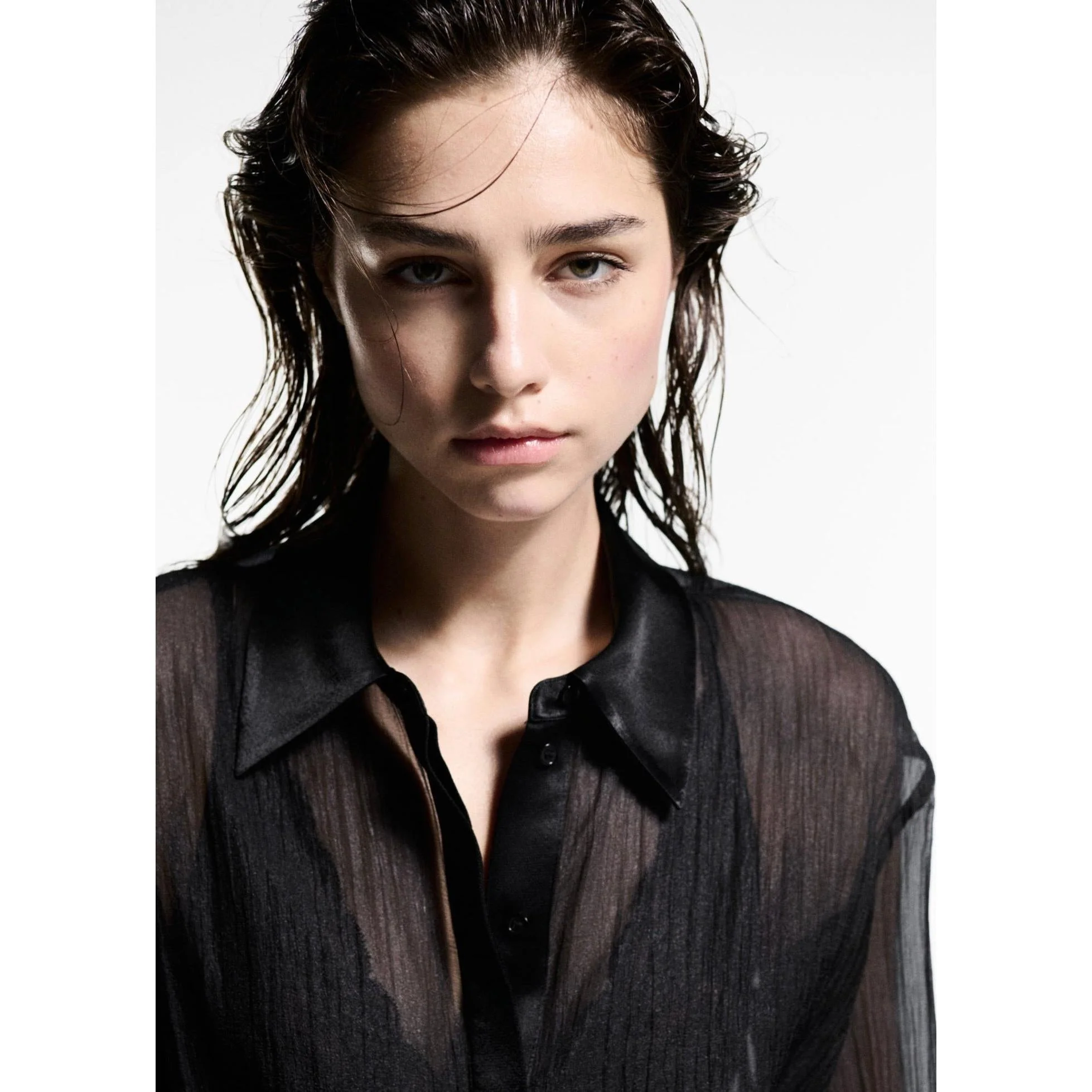 Chemise Semi-Transparente Détails Satinés - Black - Image 4