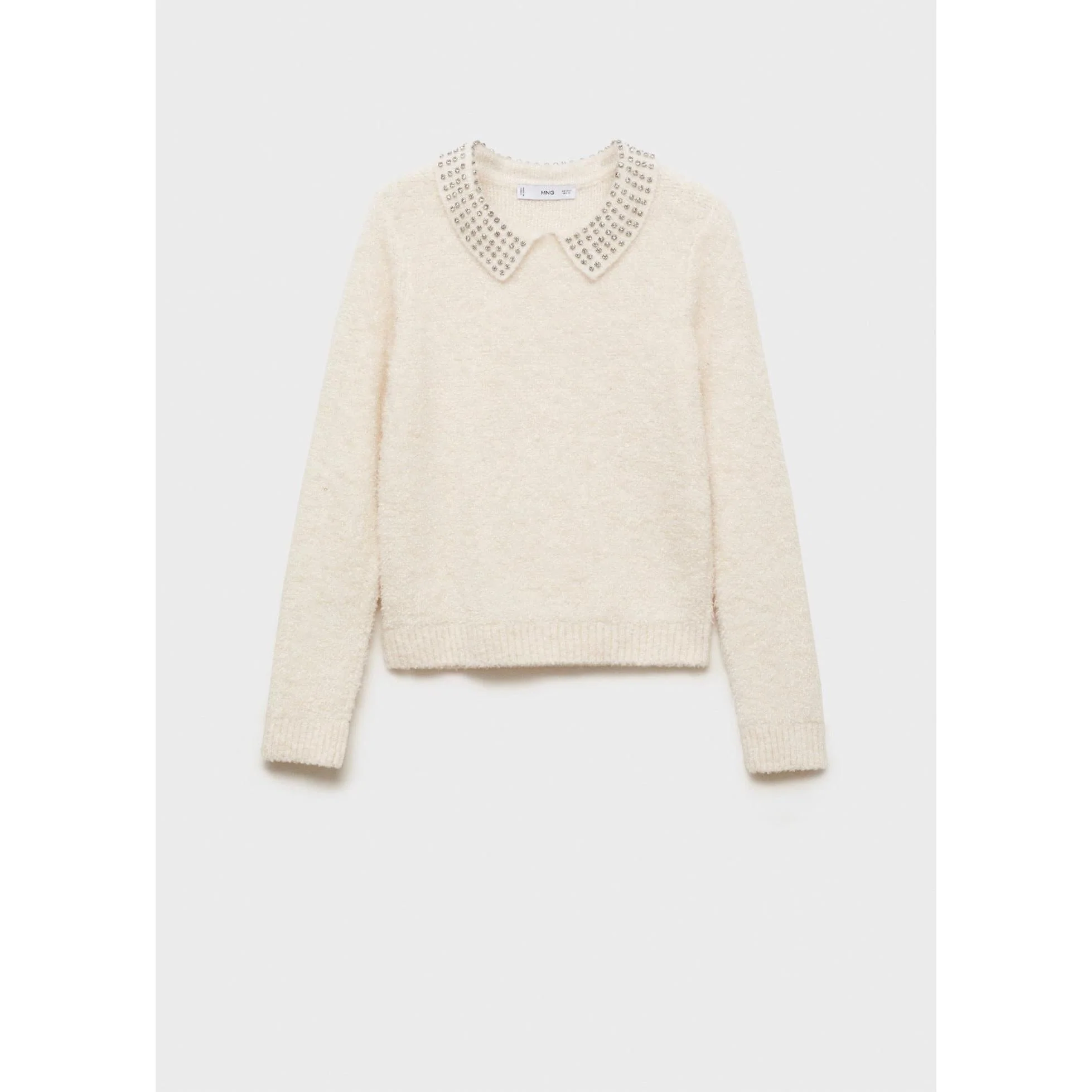 Pull-Over Col Polo Strass - Ecru - Image 2