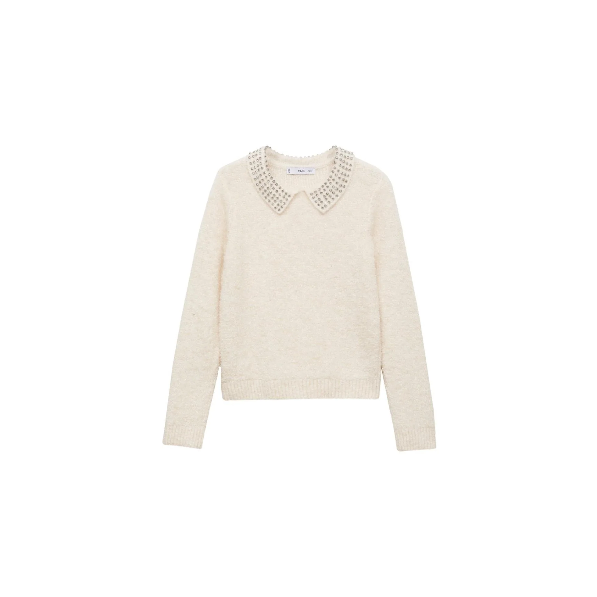Pull-Over Col Polo Strass - Ecru - Image 3