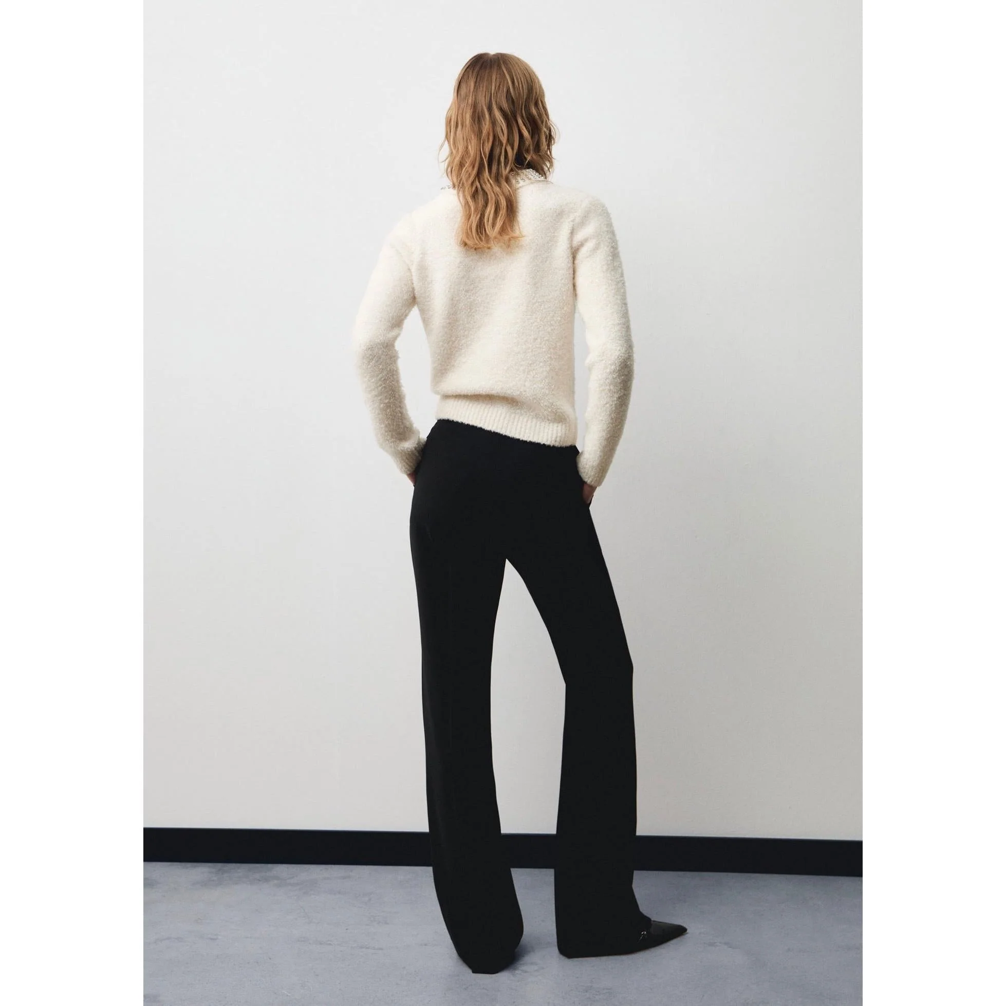 Pull-Over Col Polo Strass - Ecru - Image 7