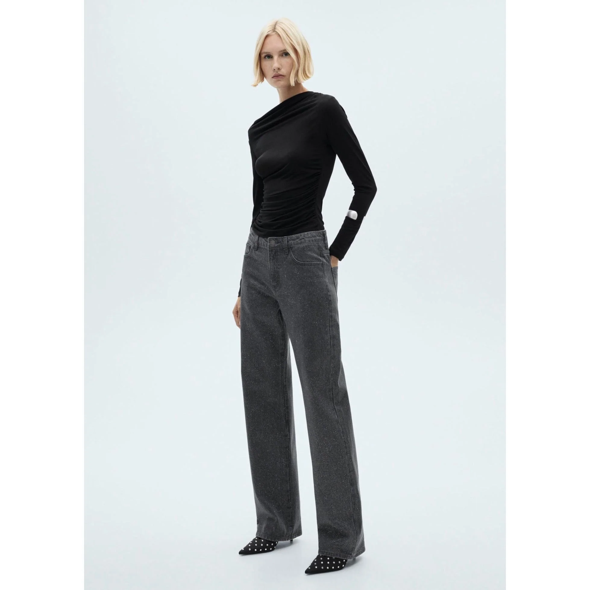 Jean Droit Brillant - Black Denim - Image 8