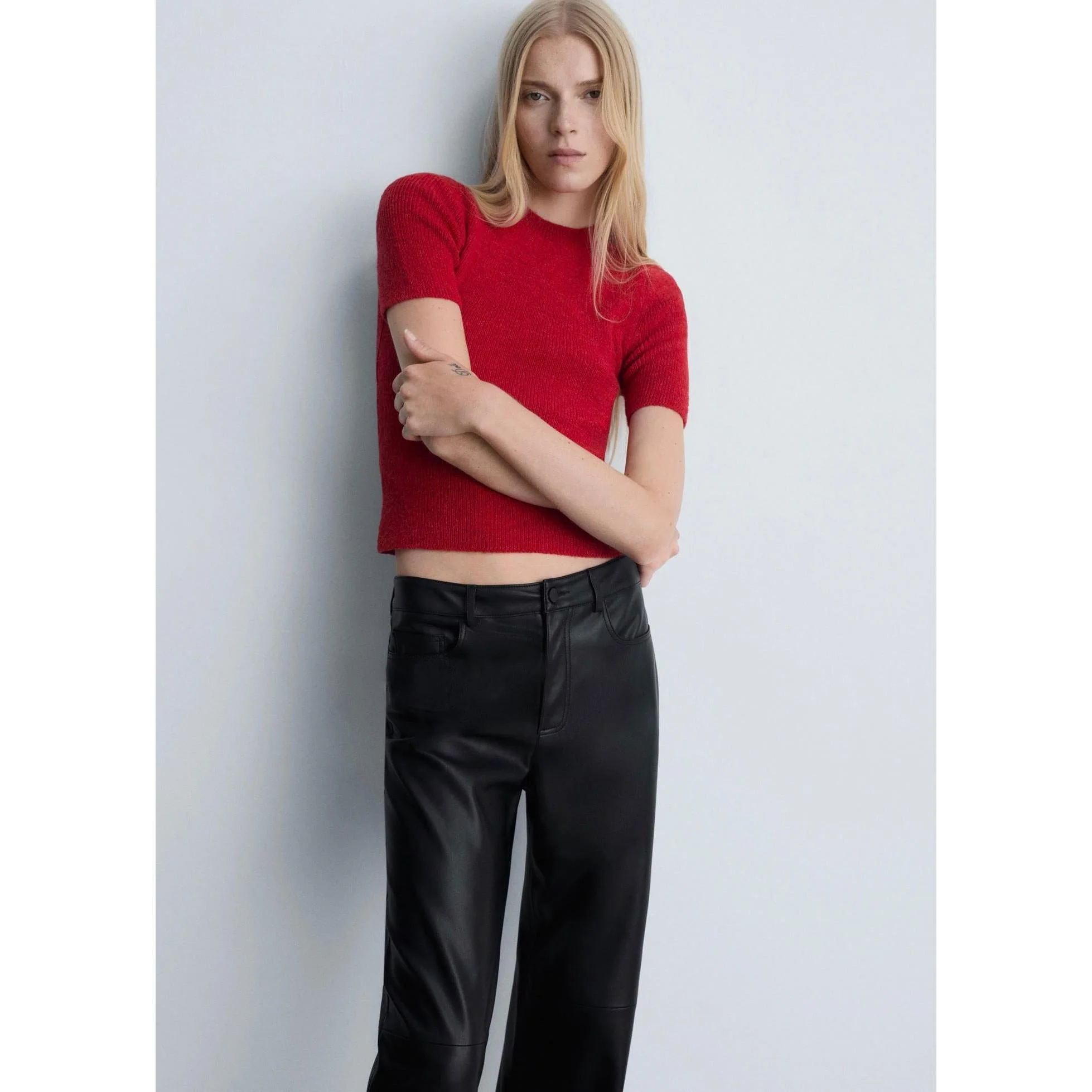 Pantalon Taille Normale Similicuir - Black - Image 4