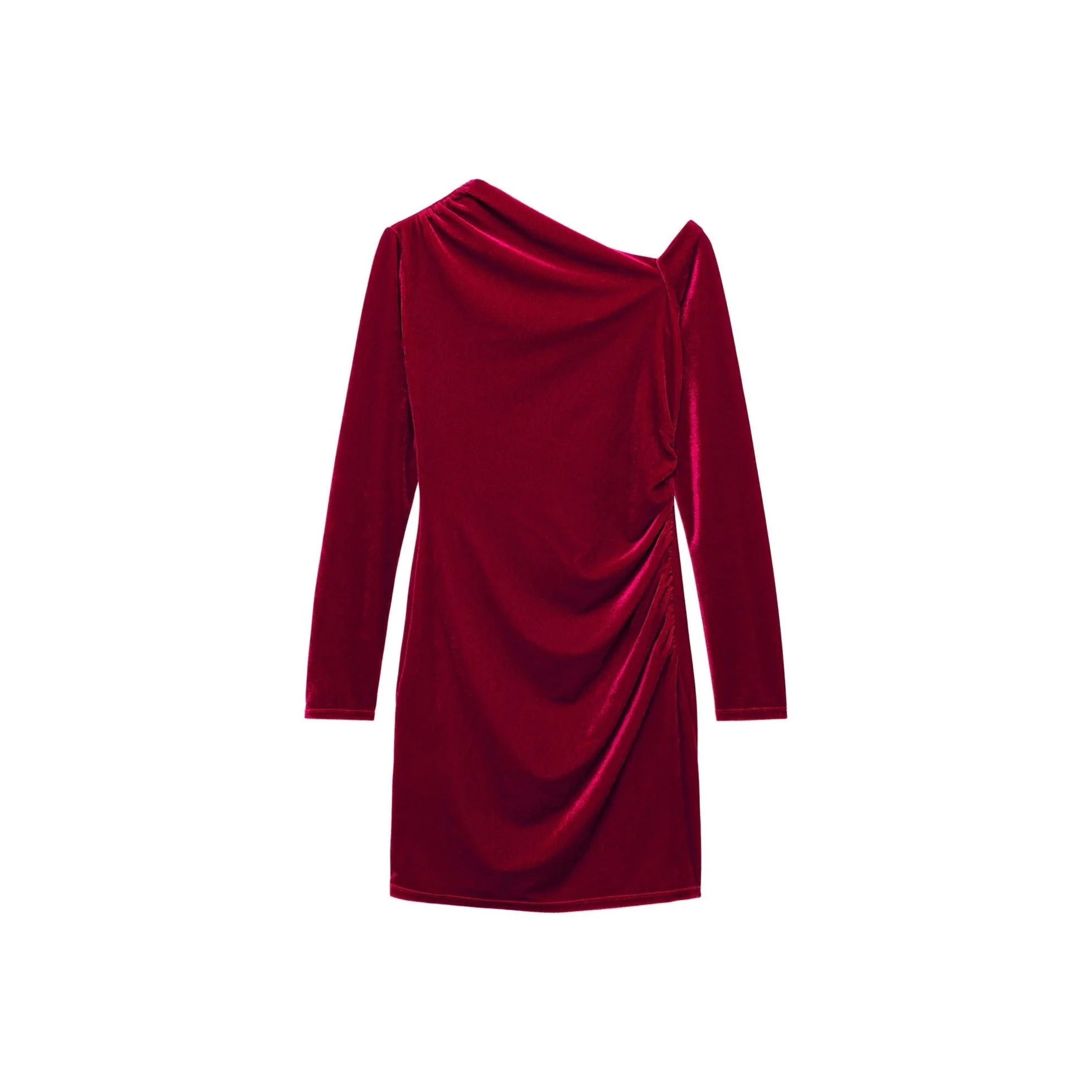 Robe Asymétrique Velours - Red - Image 3
