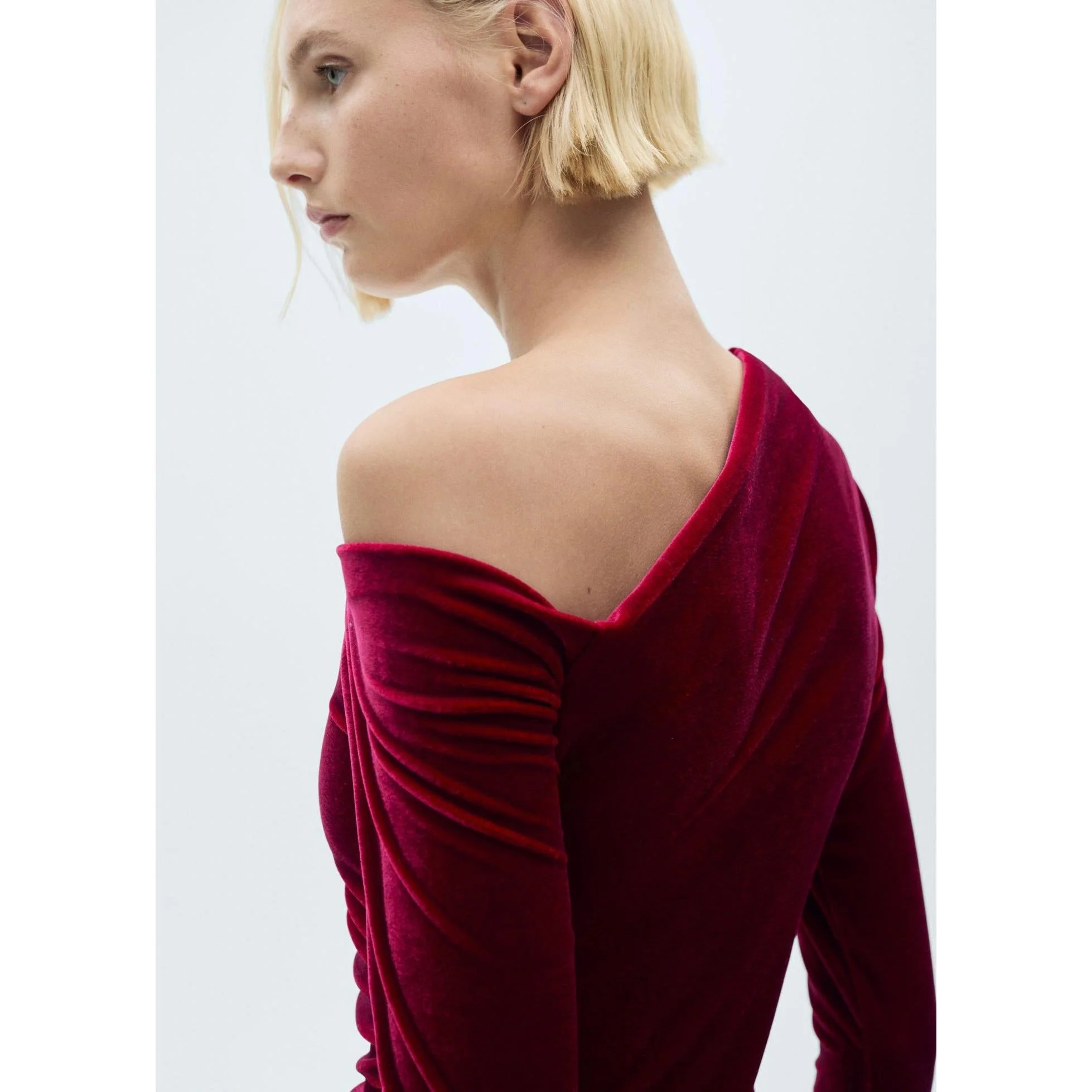 Robe Asymétrique Velours - Red - Image 5