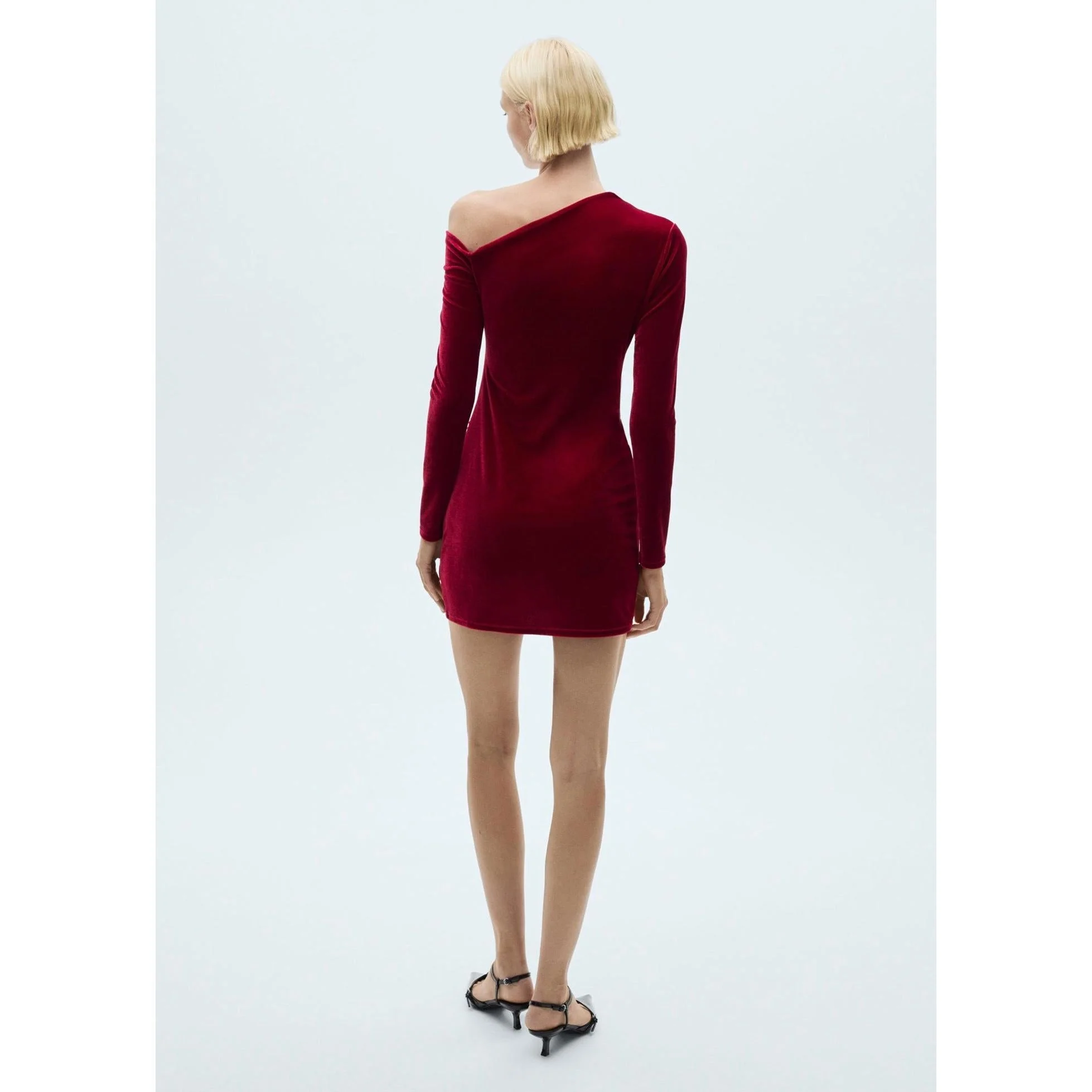 Robe Asymétrique Velours - Red - Image 7