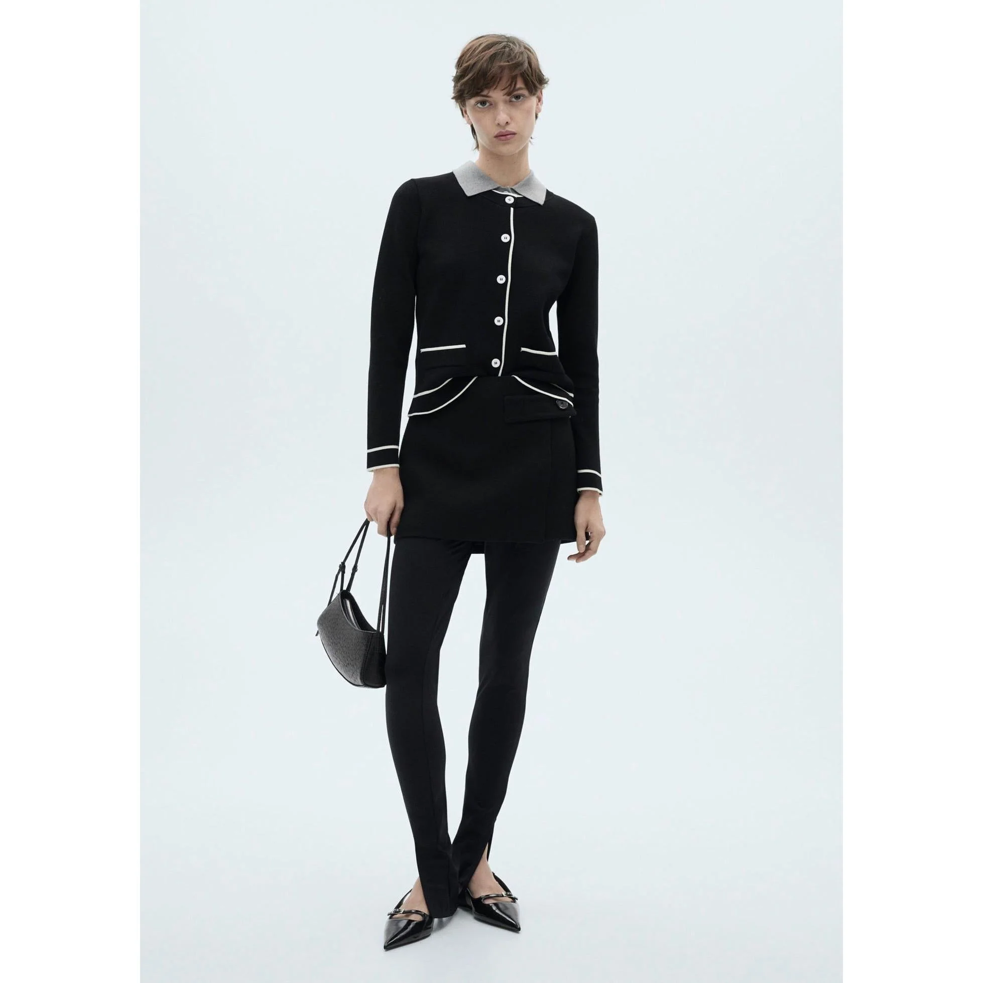 Cardigan Bords Contrastants - Black - Image 7