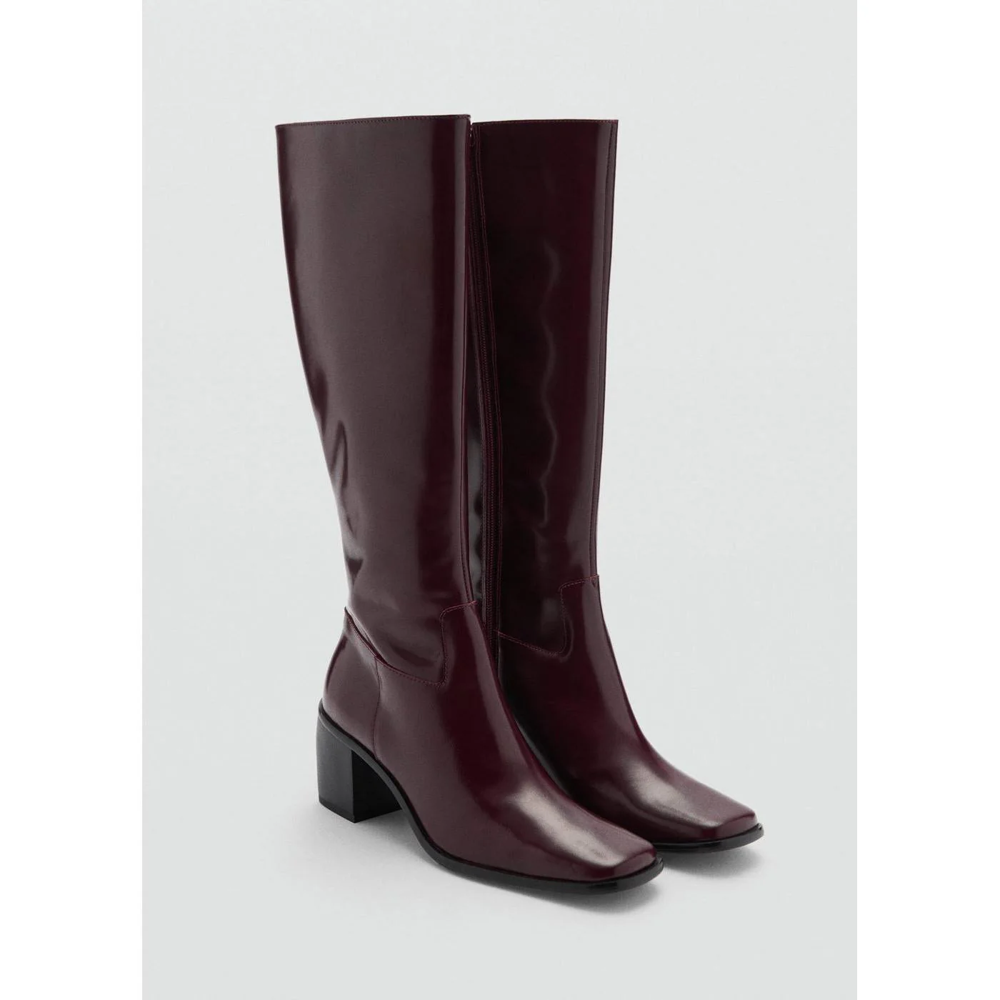 Leather Boots With Zip - Burgundy - Image 2