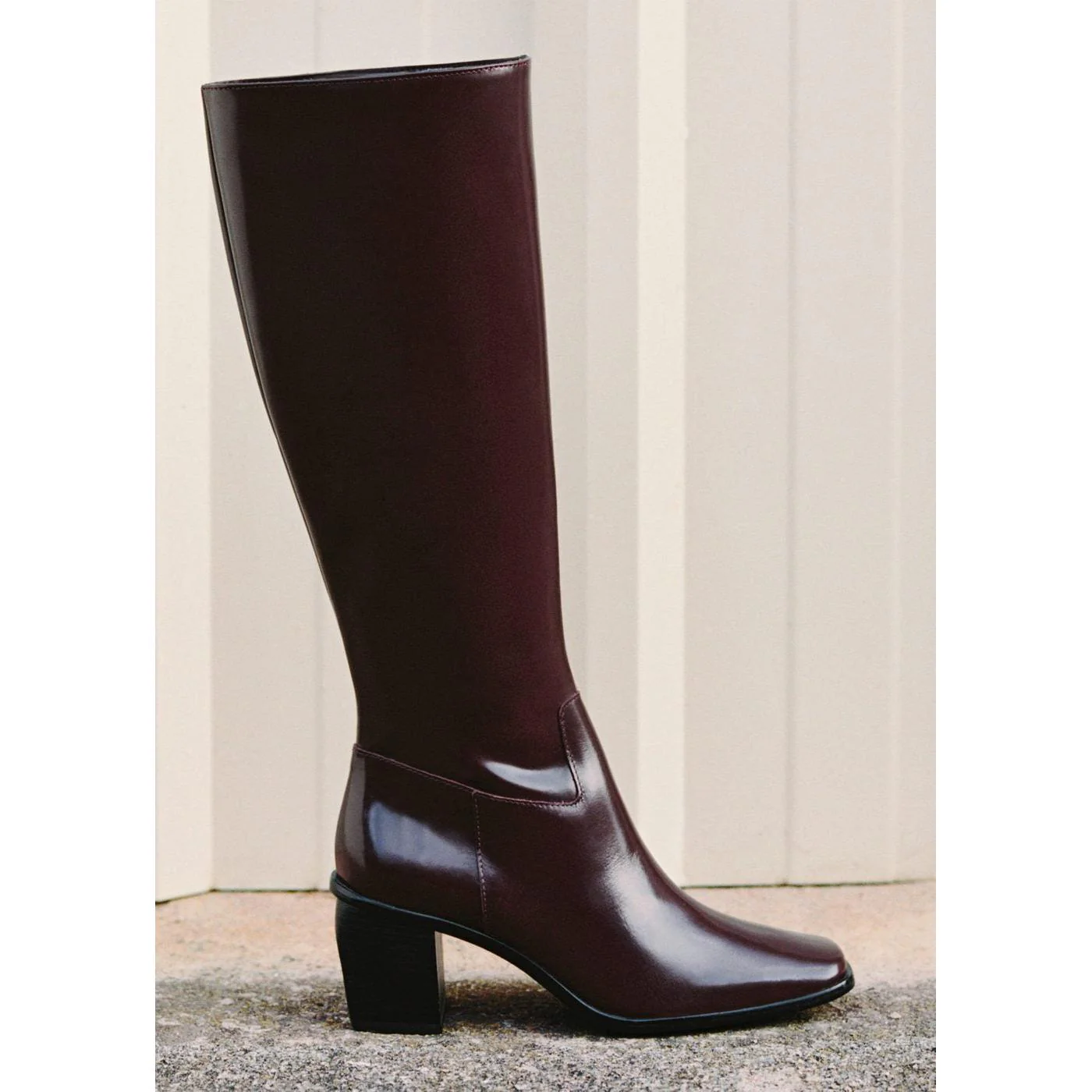 Leather Boots With Zip - Burgundy - Image 6
