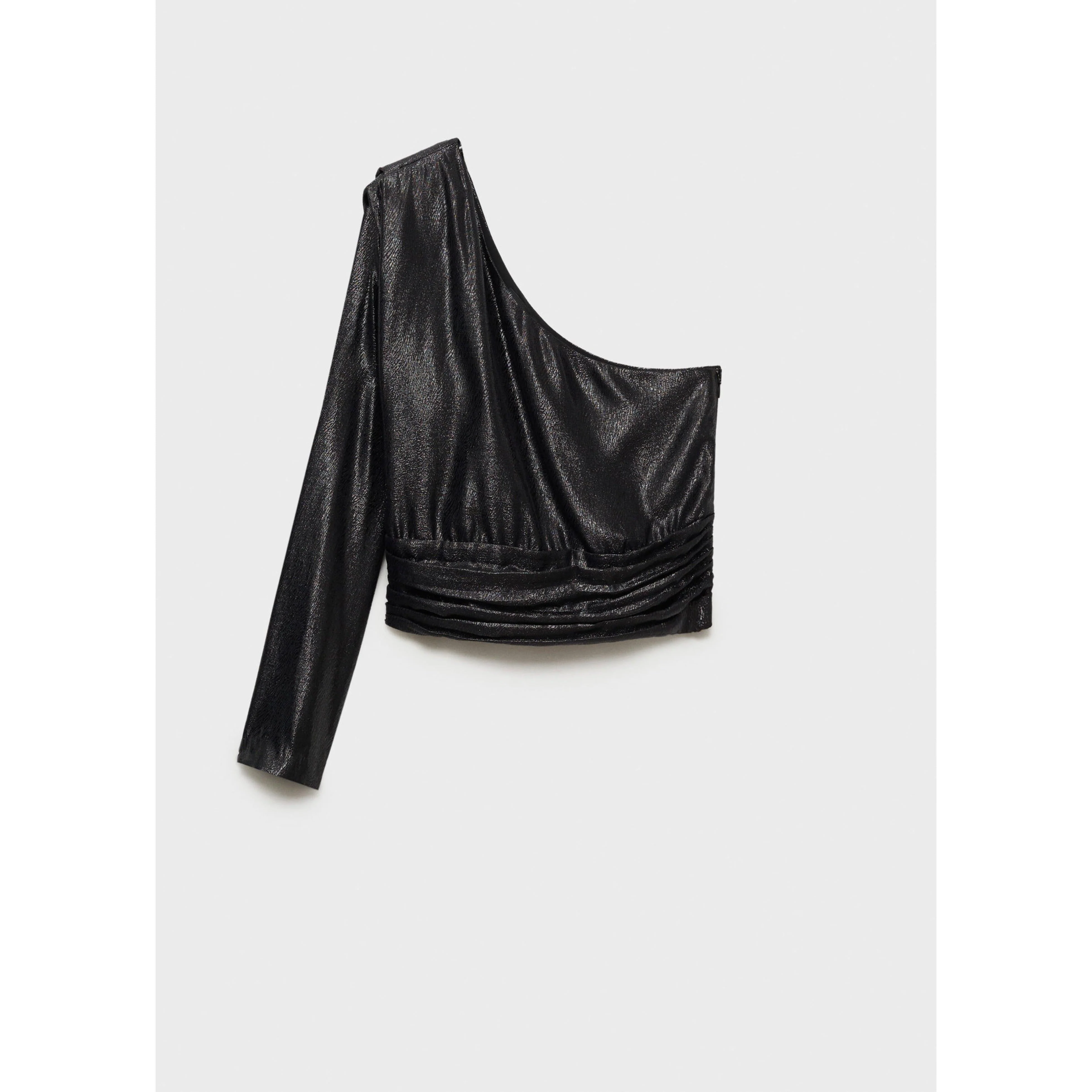 Blouse Asymétrique Manches Bouffantes - Black - Image 2