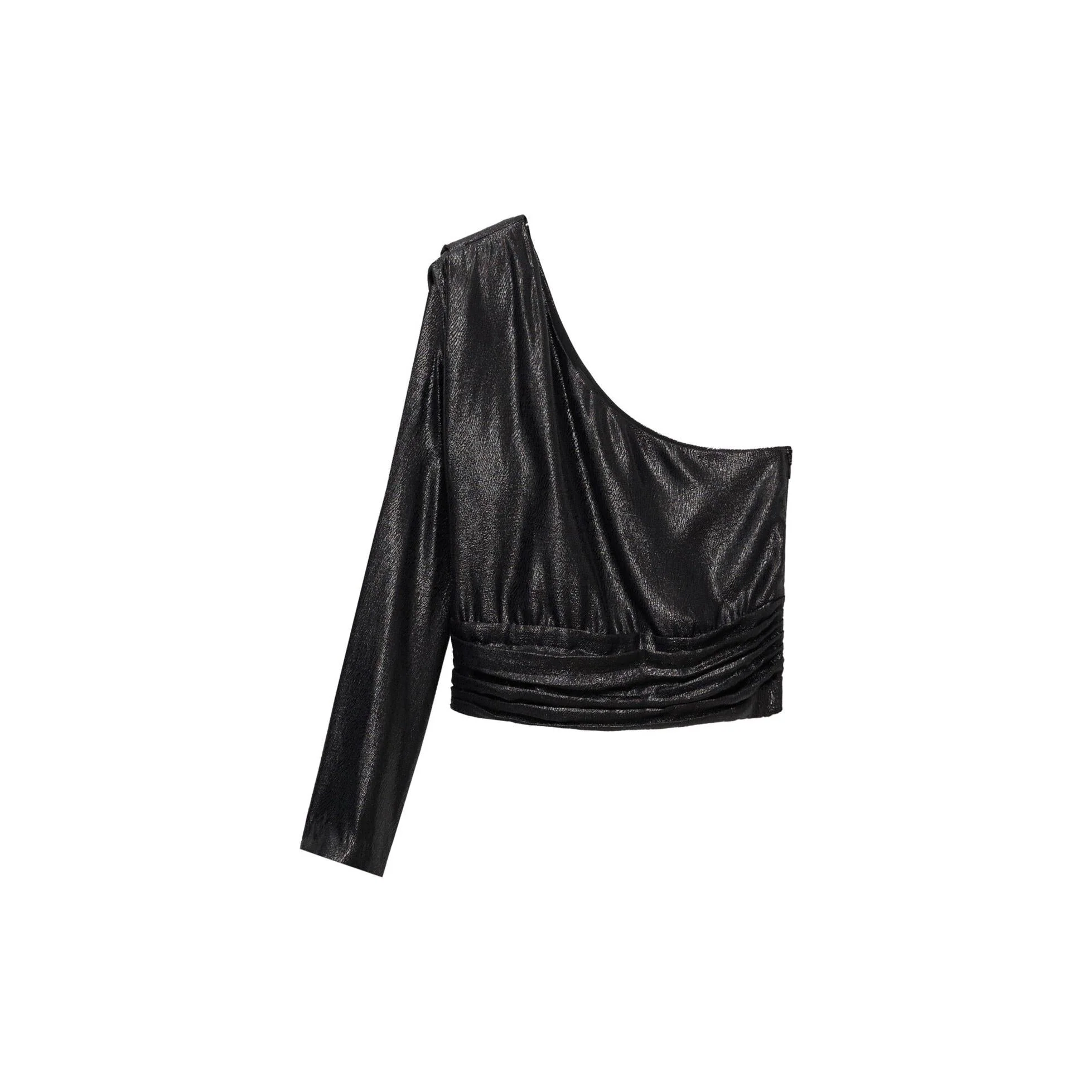 Blouse Asymétrique Manches Bouffantes - Black - Image 3