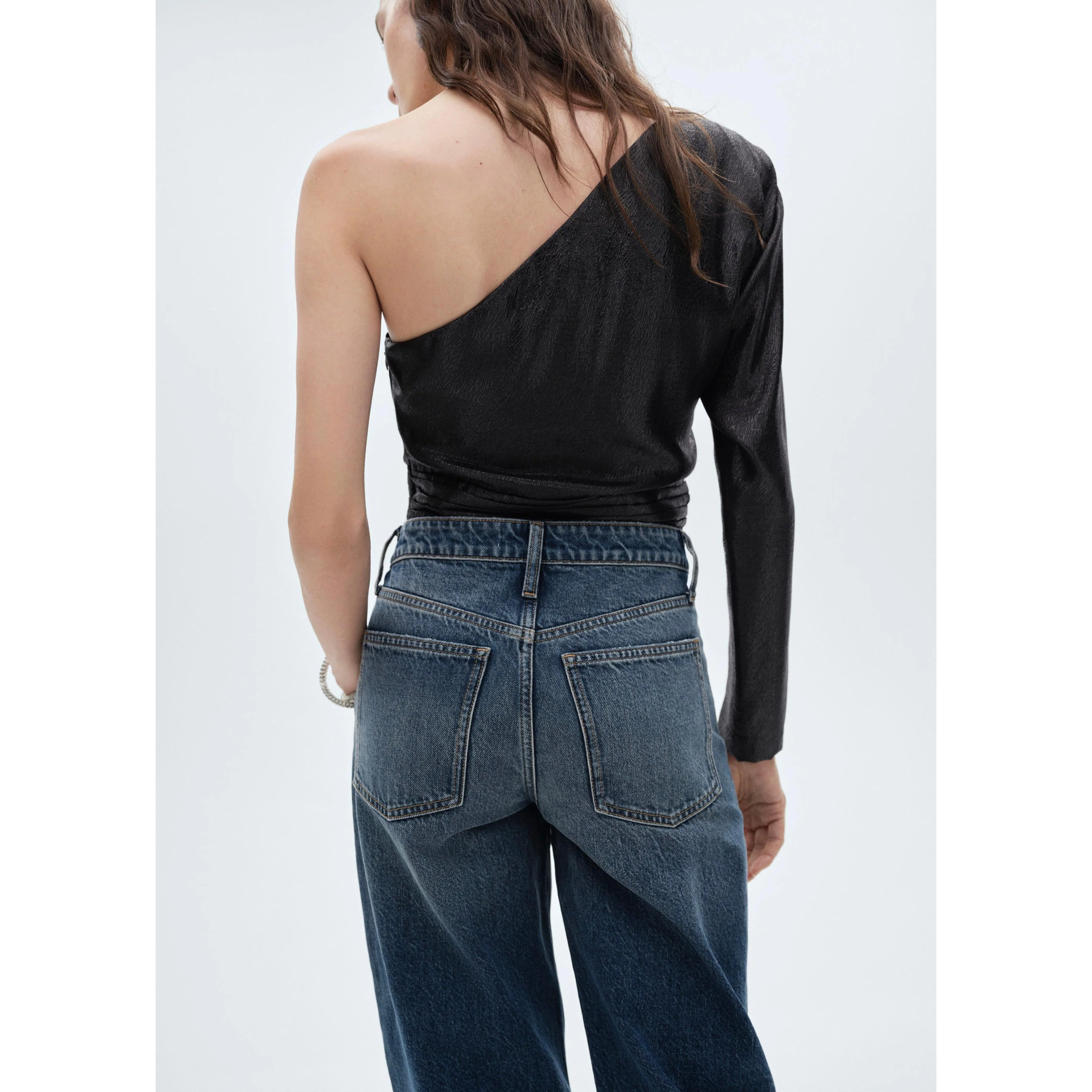 Blouse Asymétrique Manches Bouffantes - Black - Image 8