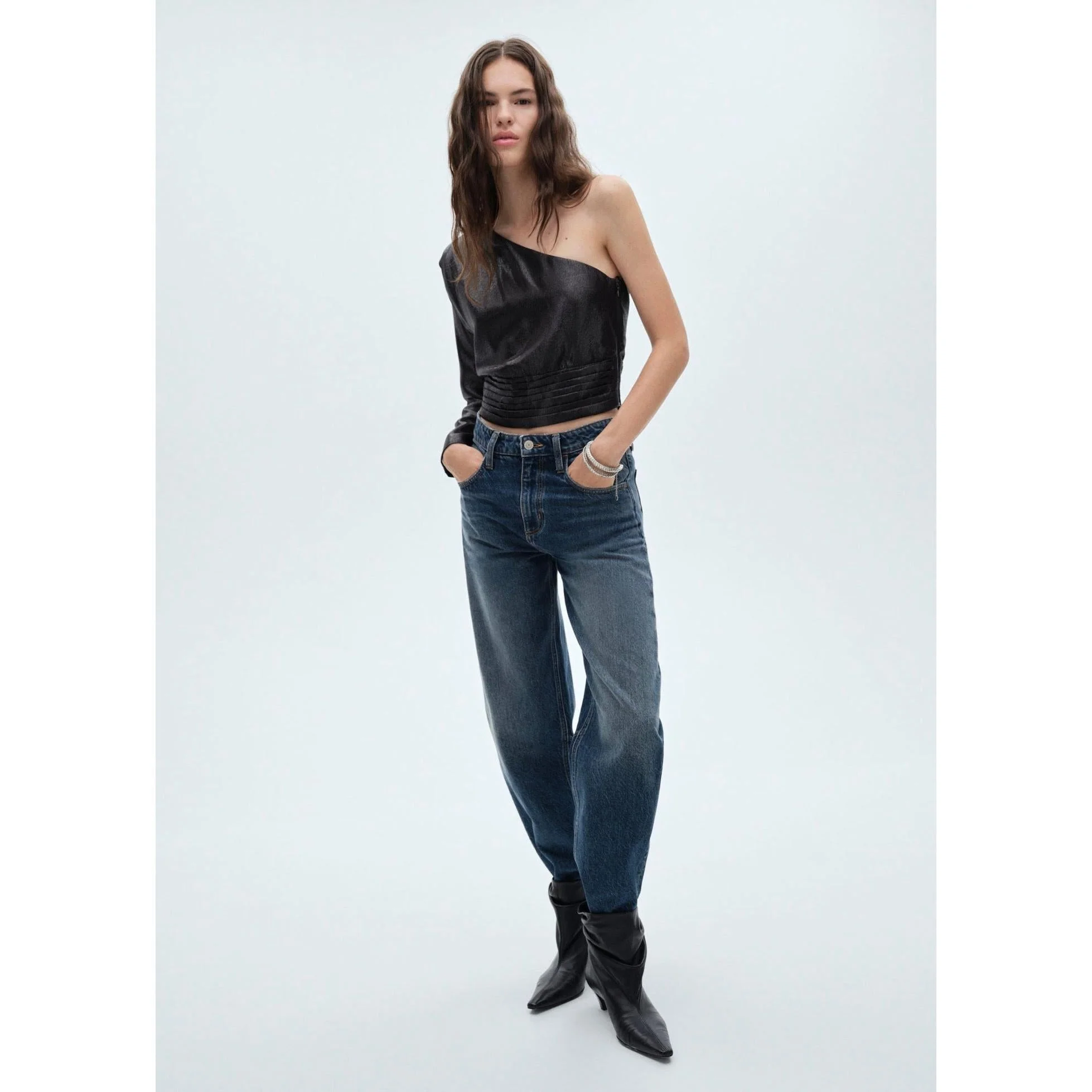 Blouse Asymétrique Manches Bouffantes - Black - Image 9