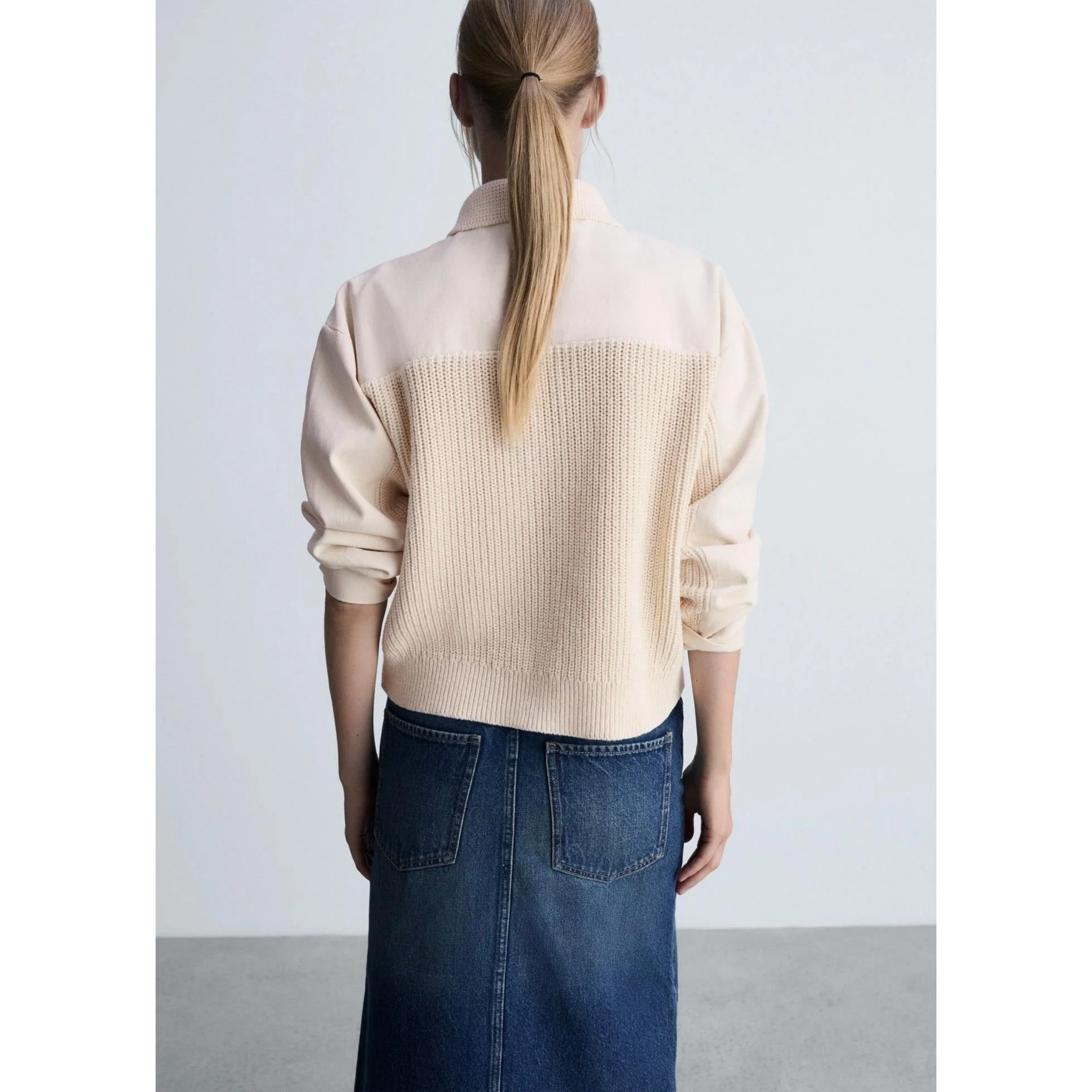 Blouson Combiné Tricot - Ecru - Image 6