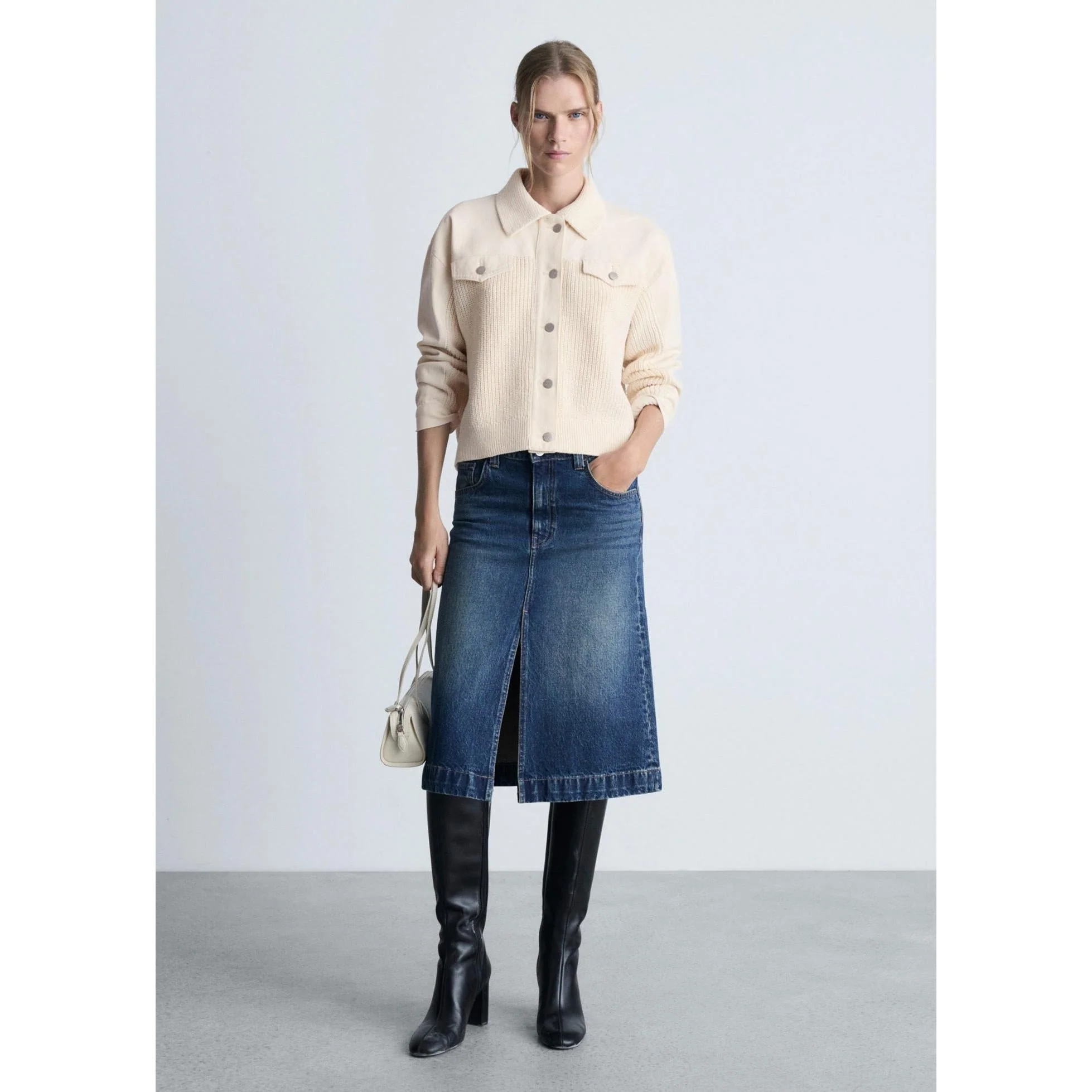 Blouson Combiné Tricot - Ecru - Image 7