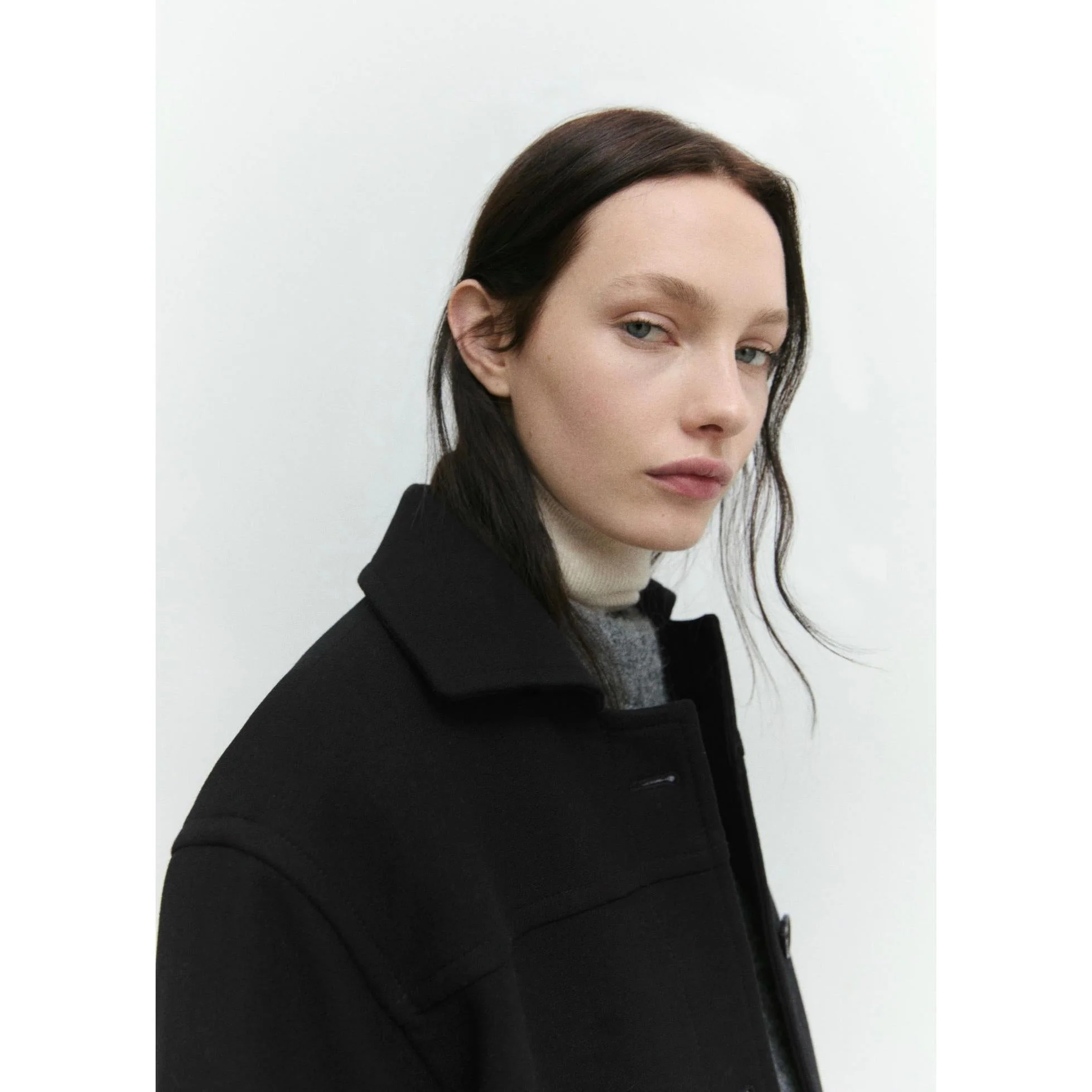 Manteau Midi Laine Boutons - Black - Image 6