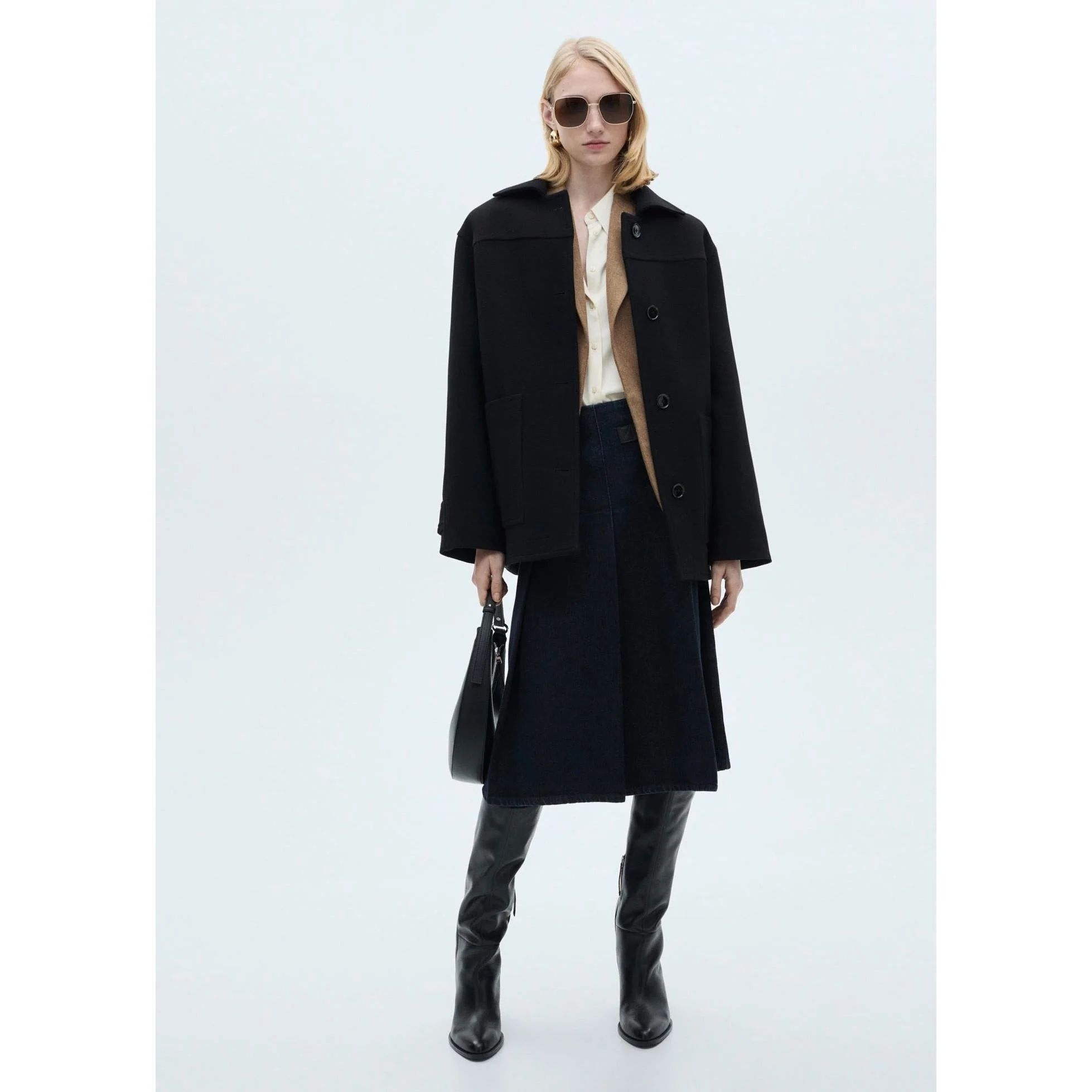 Manteau Midi Laine Boutons - Black - Image 9