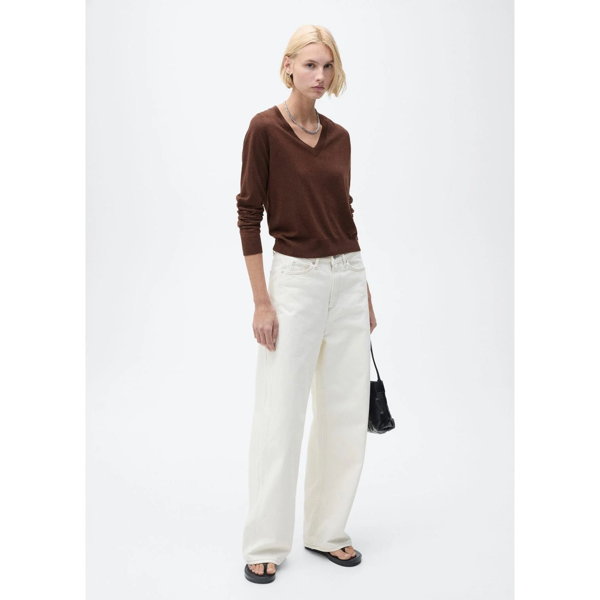 Pull-Over Maille Col En V - Chocolate - Image 10