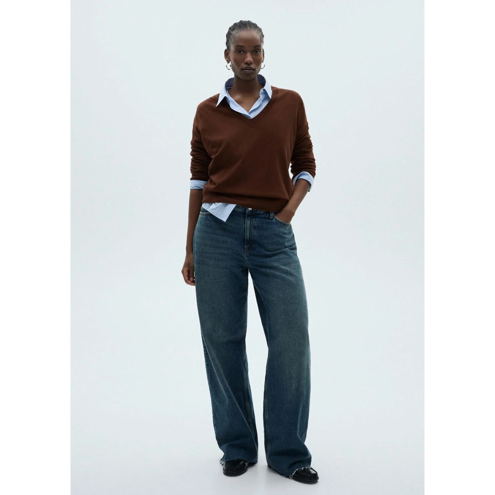 Pull-Over Maille Col En V - Chocolate - Image 5