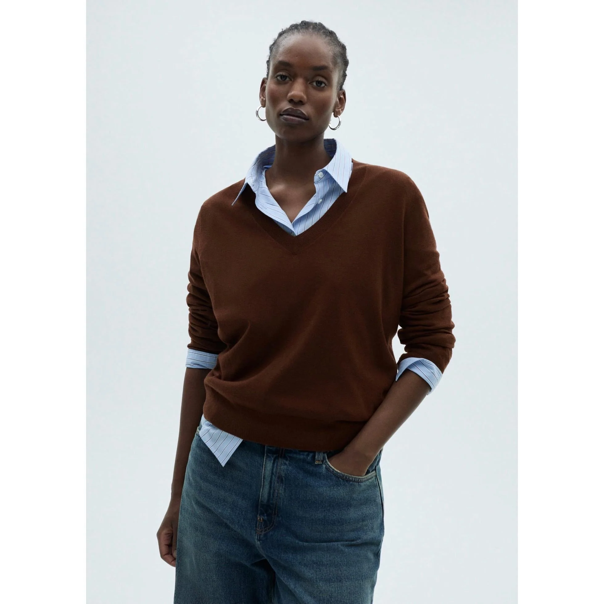 Pull-Over Maille Col En V - Chocolate - Image 7
