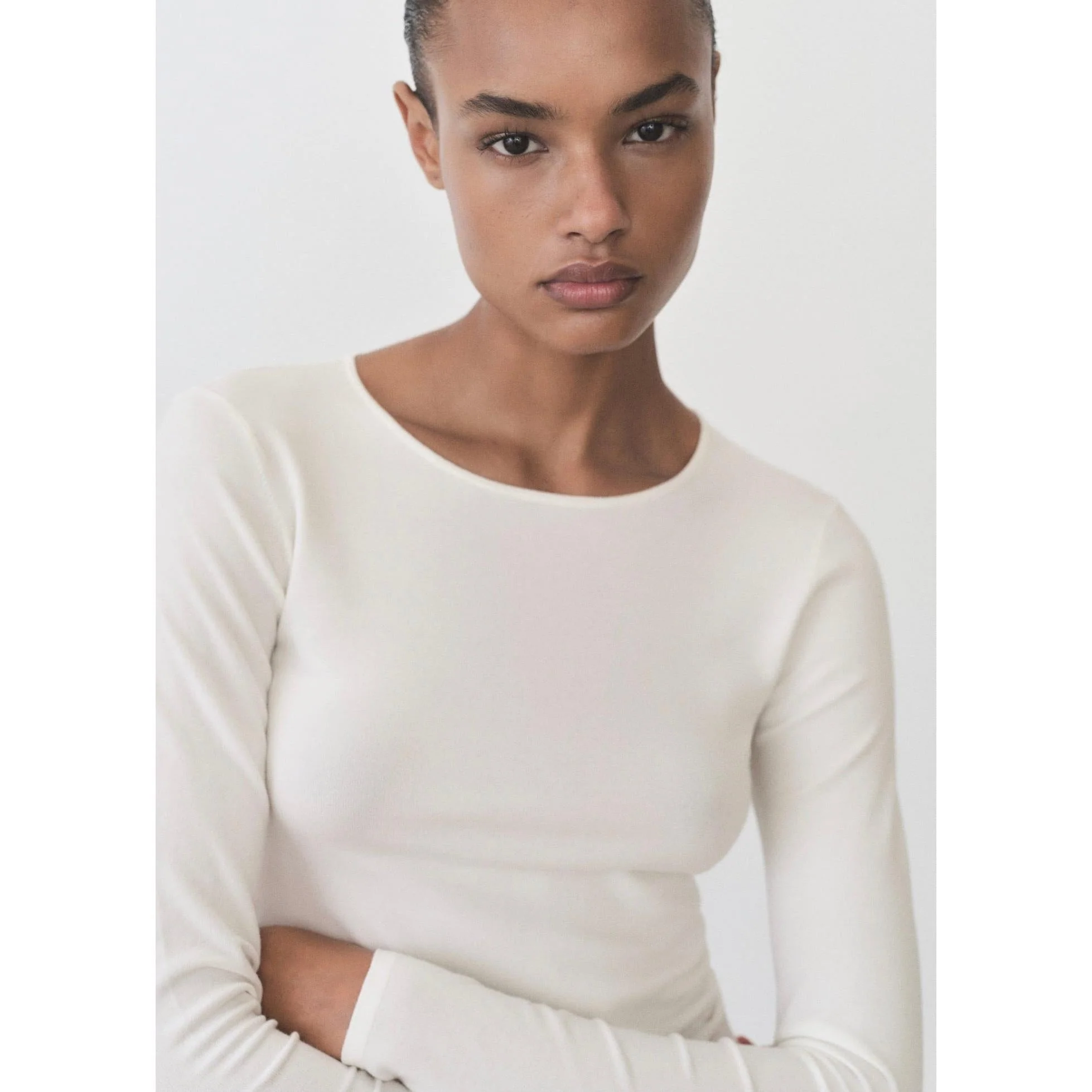 Pull Ajusté Maille Fine - Ecru - Image 4