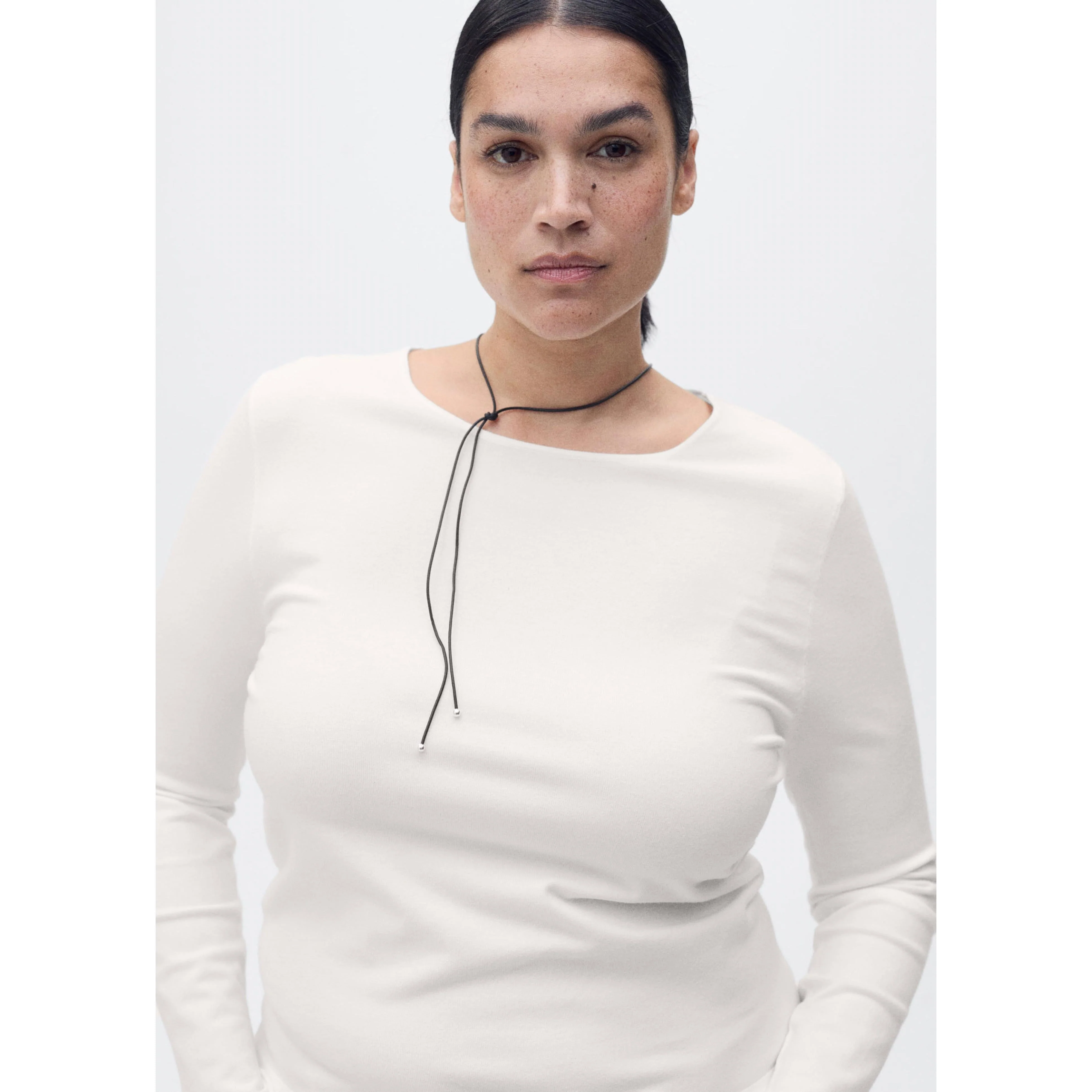 Pull Ajusté Maille Fine - Ecru - Image 6