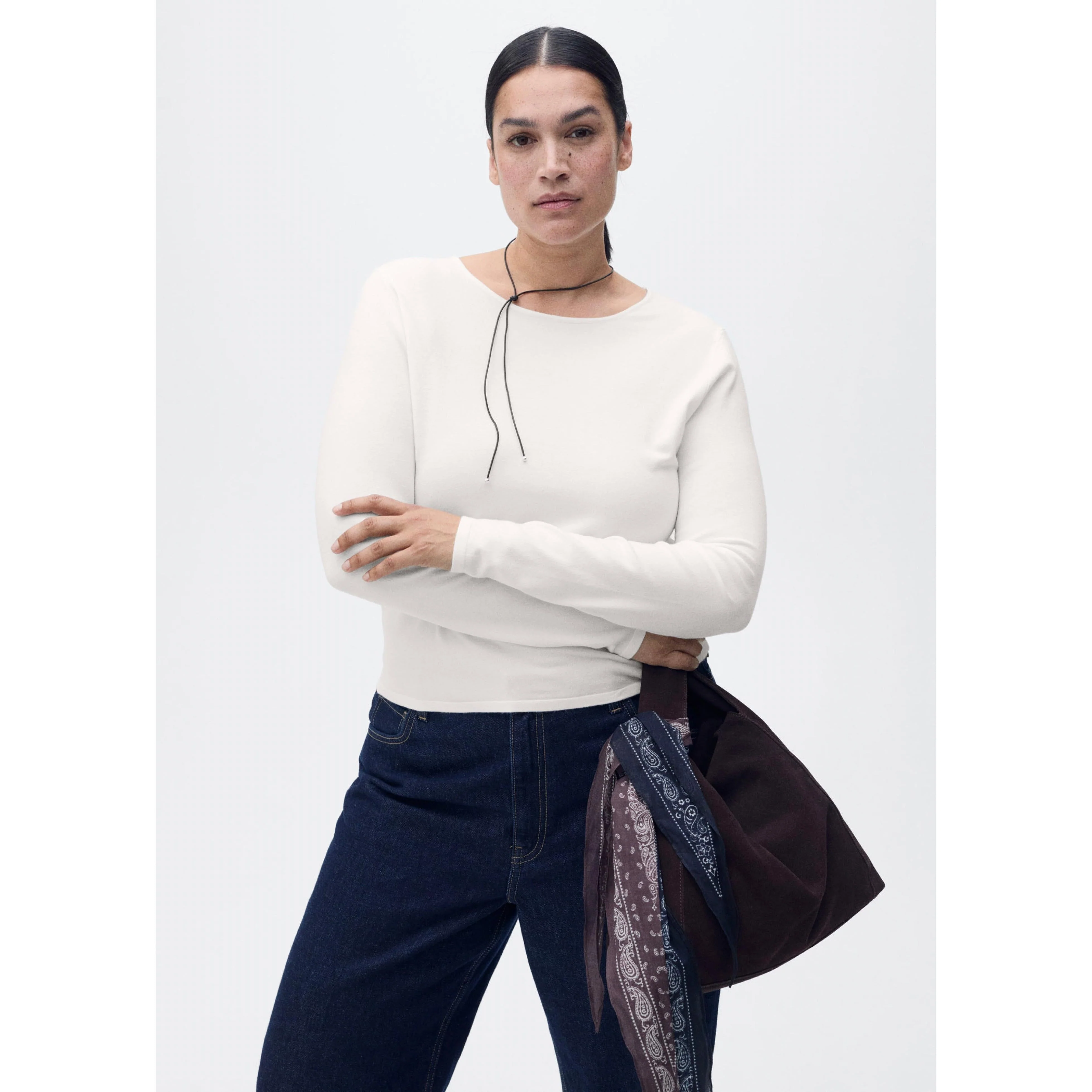 Pull Ajusté Maille Fine - Ecru - Image 7