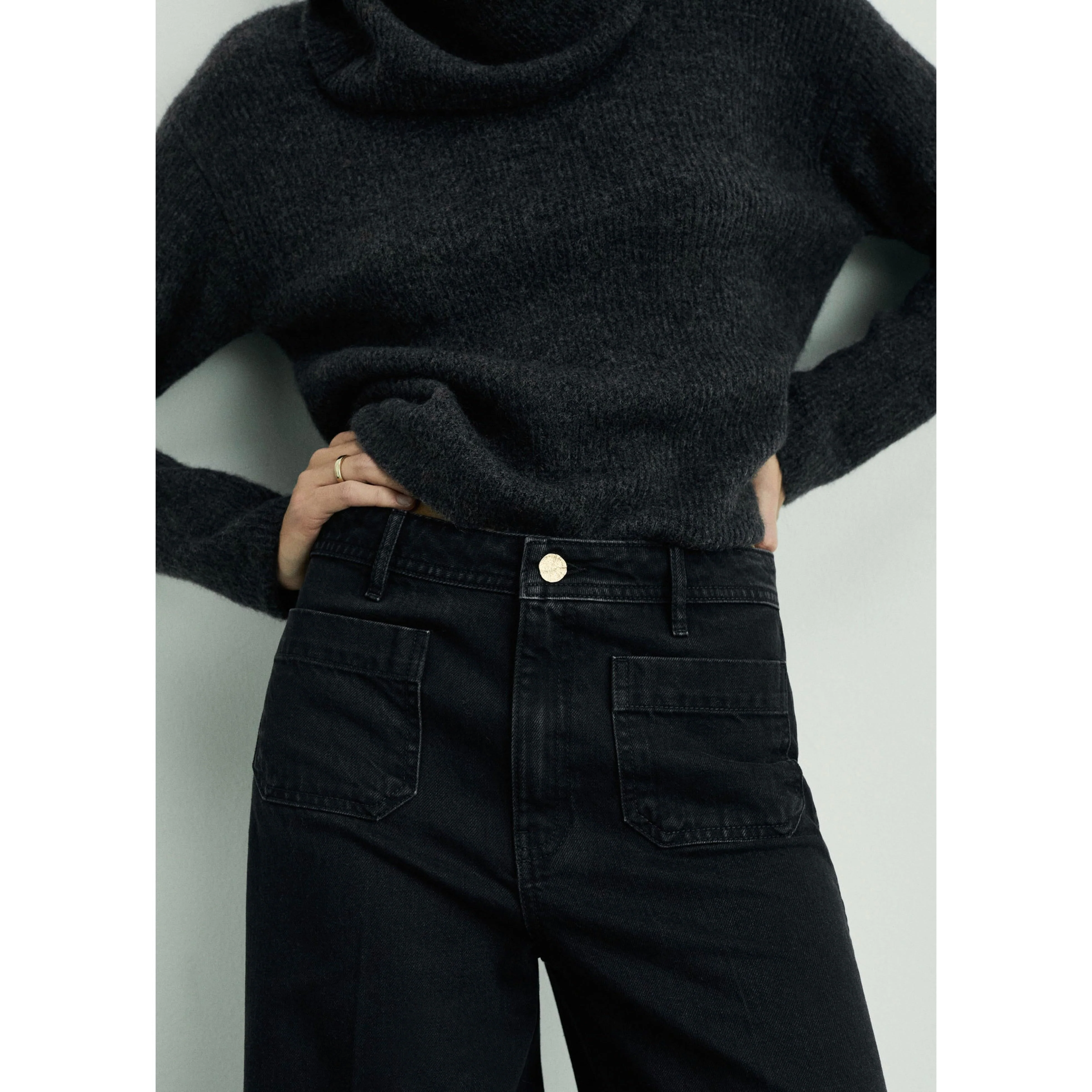 Jean Wideleg Poches - Black Denim - Image 5