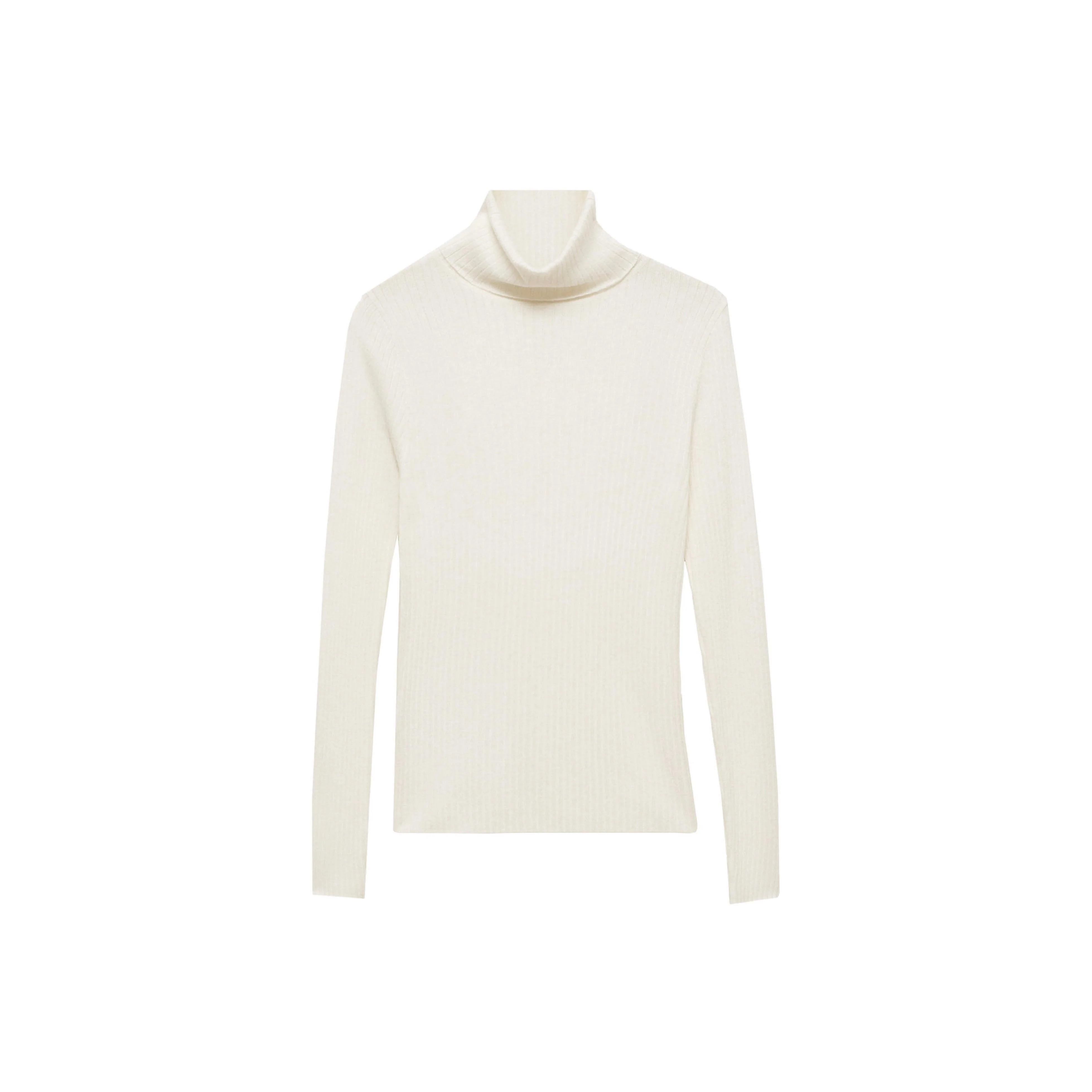 Pull-Over Laine Mélangée Col Roulé - Ecru - Image 3