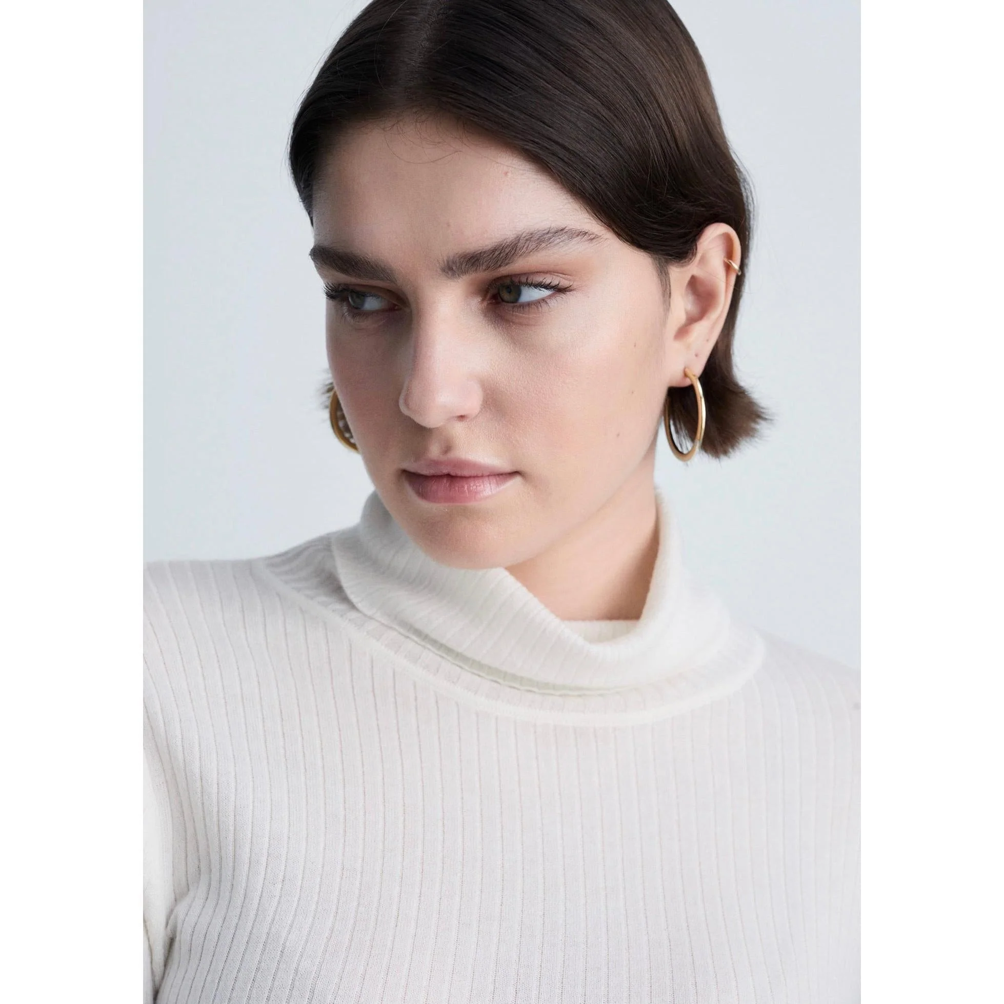 Pull-Over Laine Mélangée Col Roulé - Ecru - Image 6