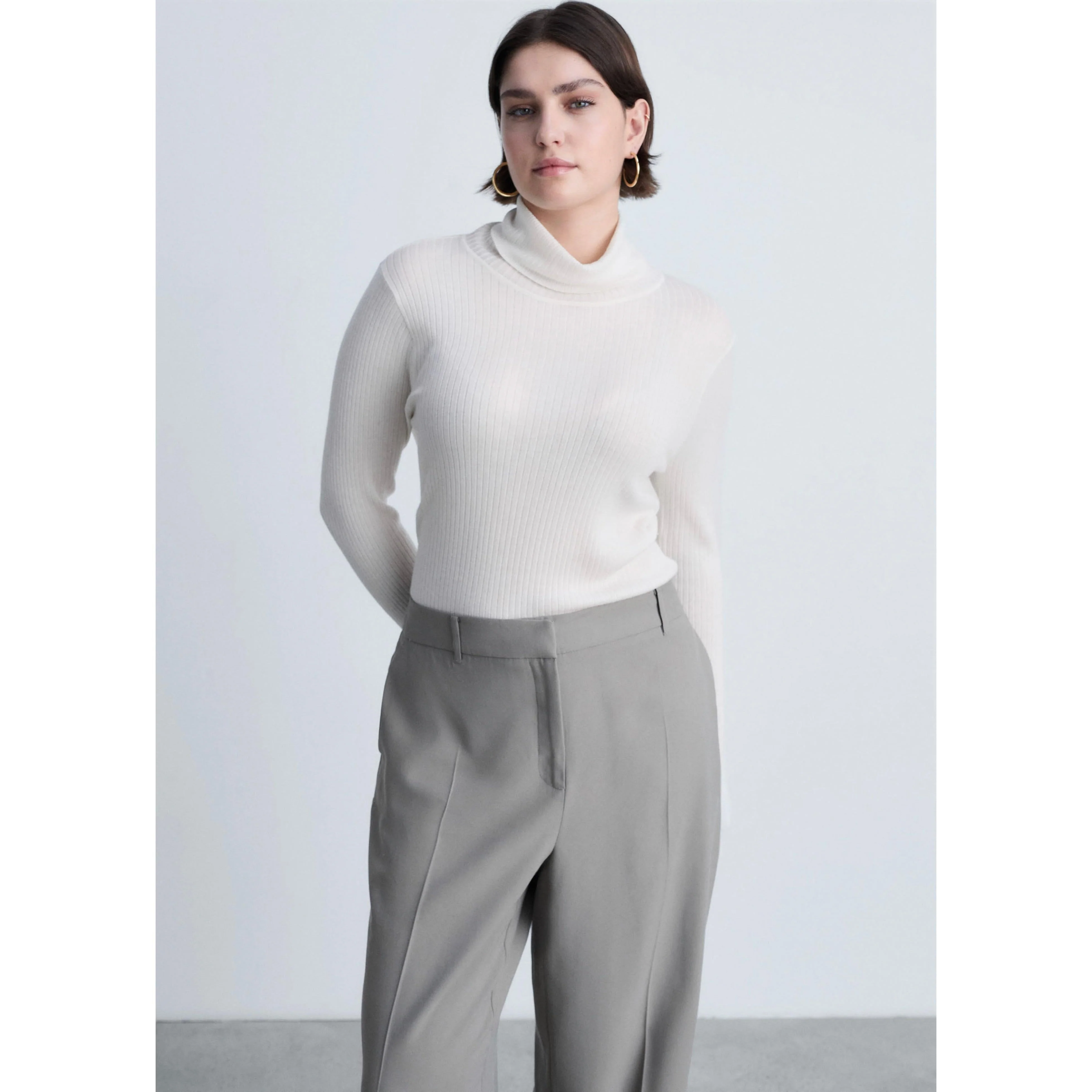 Pull-Over Laine Mélangée Col Roulé - Ecru - Image 7