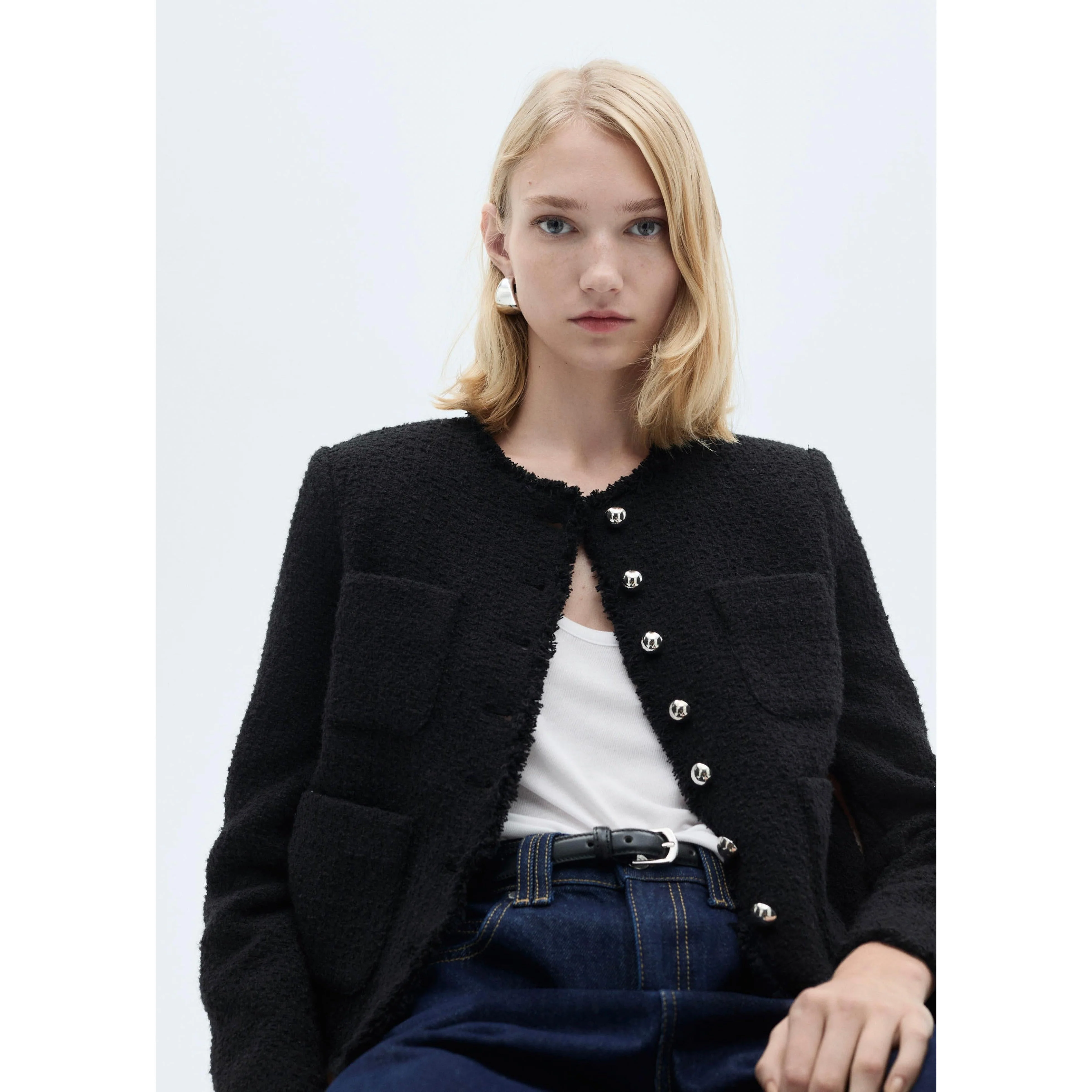 Veste Tweed Boutons Bijoux - Black - Image 5