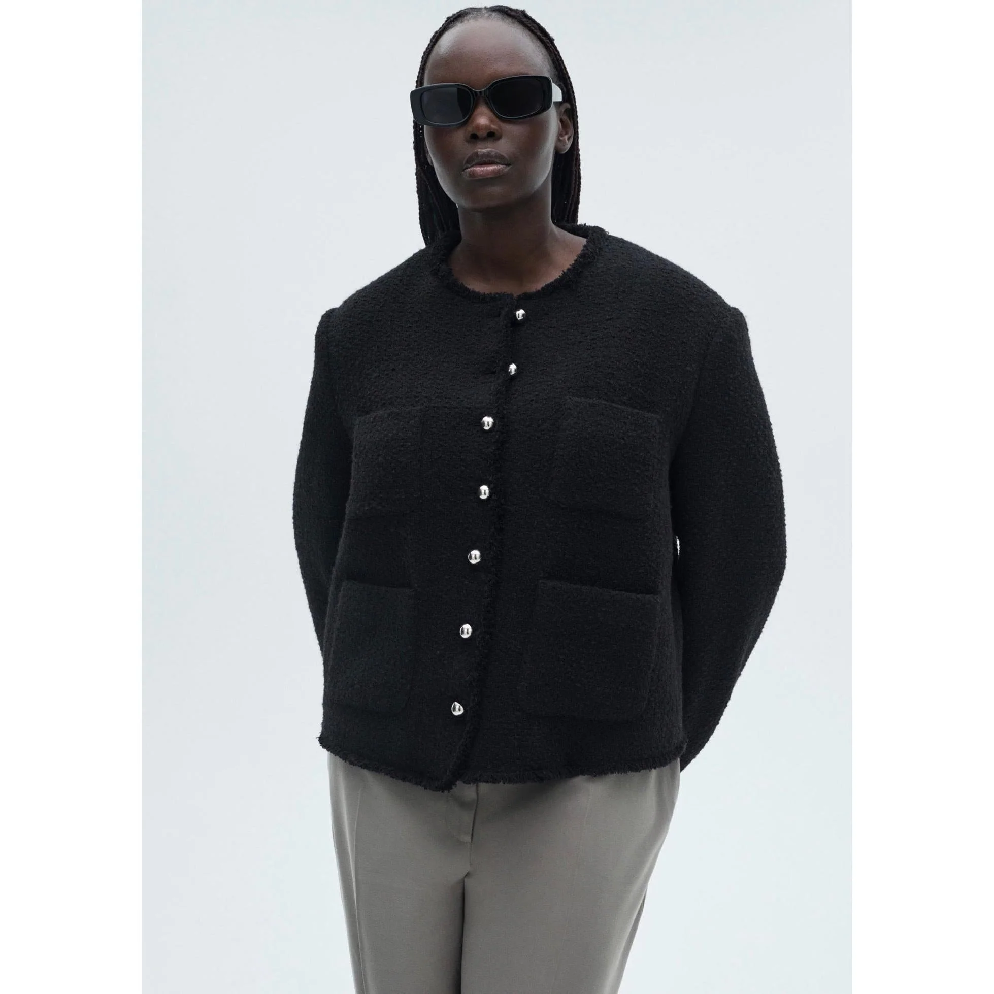 Veste Tweed Boutons Bijoux - Black - Image 8