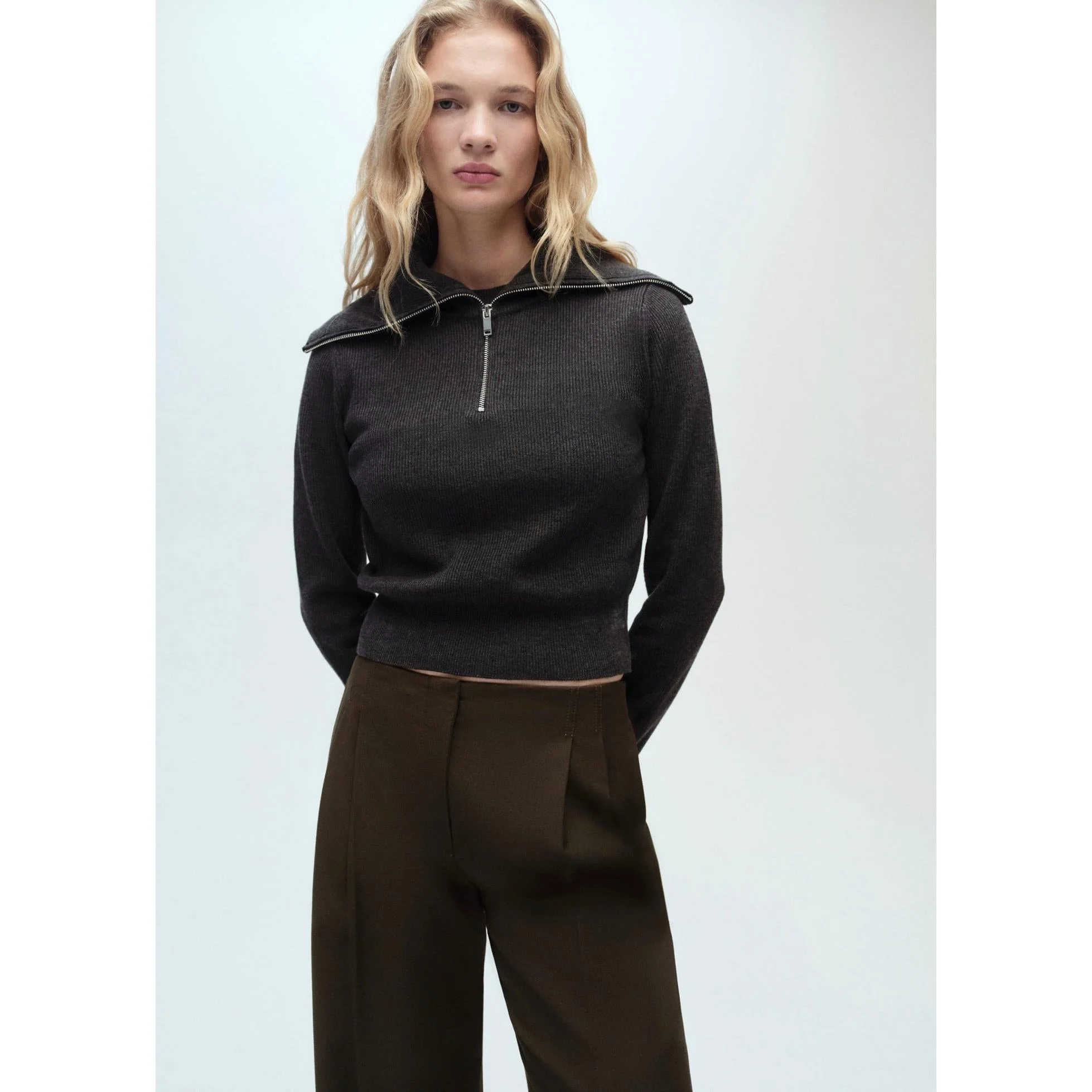 Wideleg Suit Trousers - Khaki - Image 4