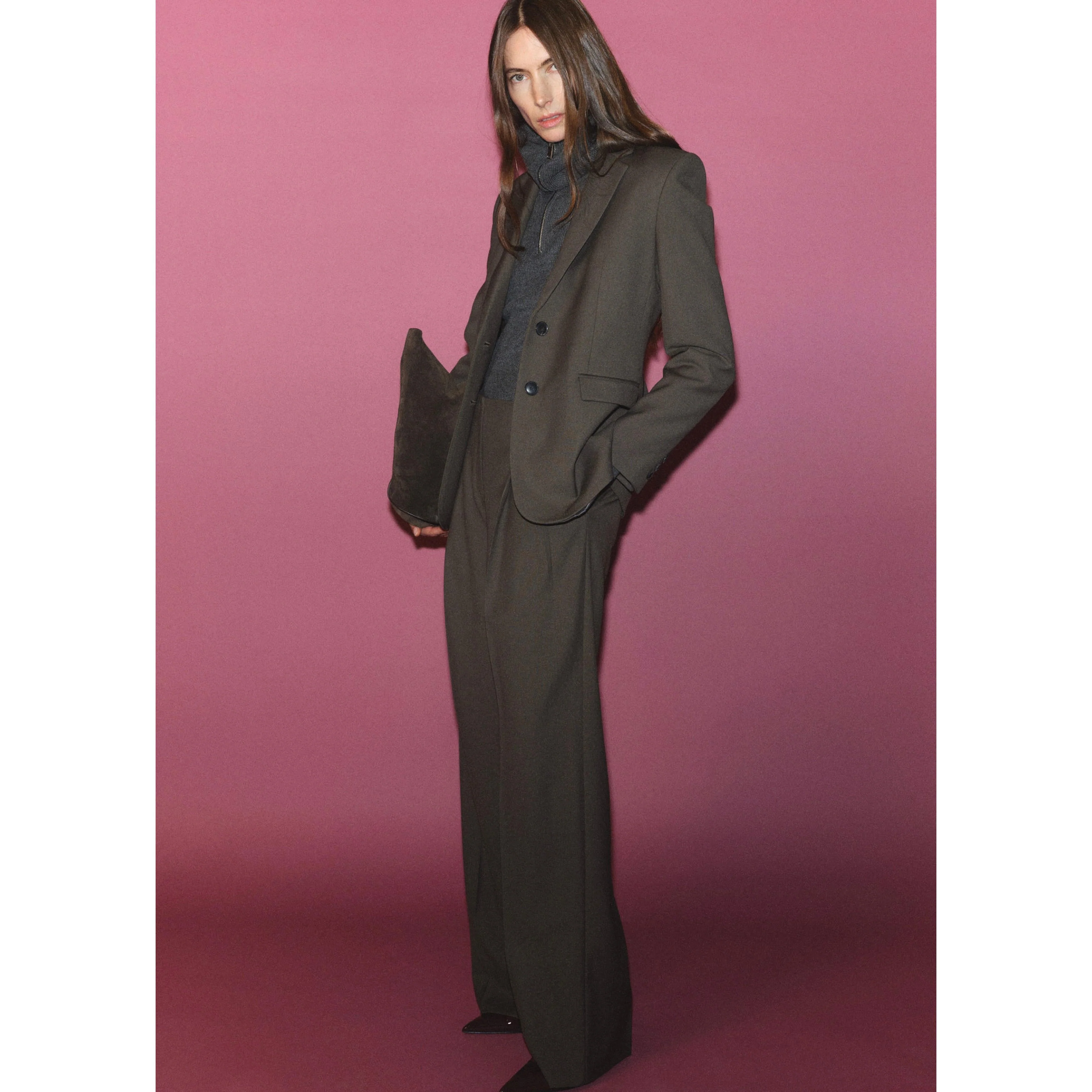 Wideleg Suit Trousers - Khaki - Image 5