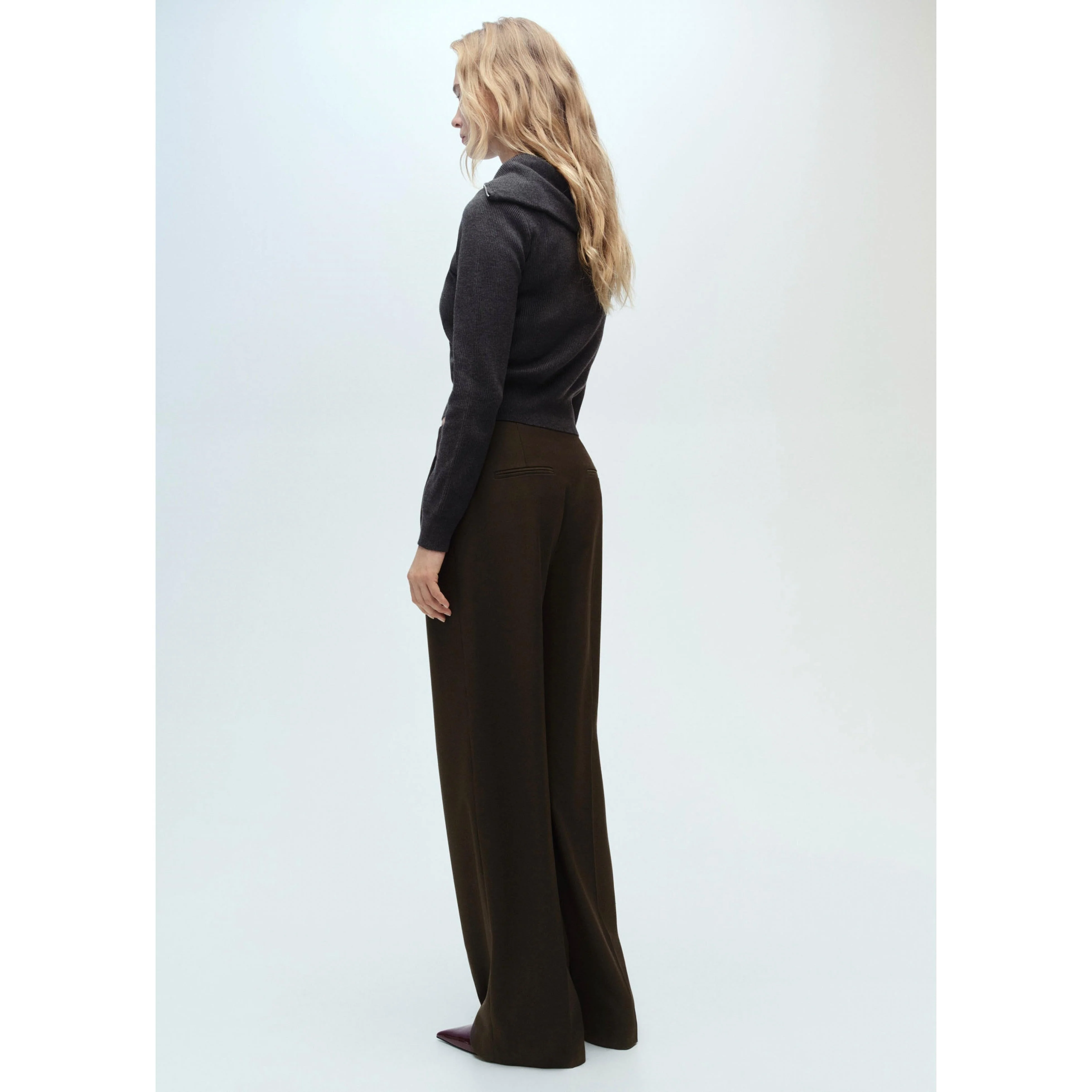 Wideleg Suit Trousers - Khaki - Image 7