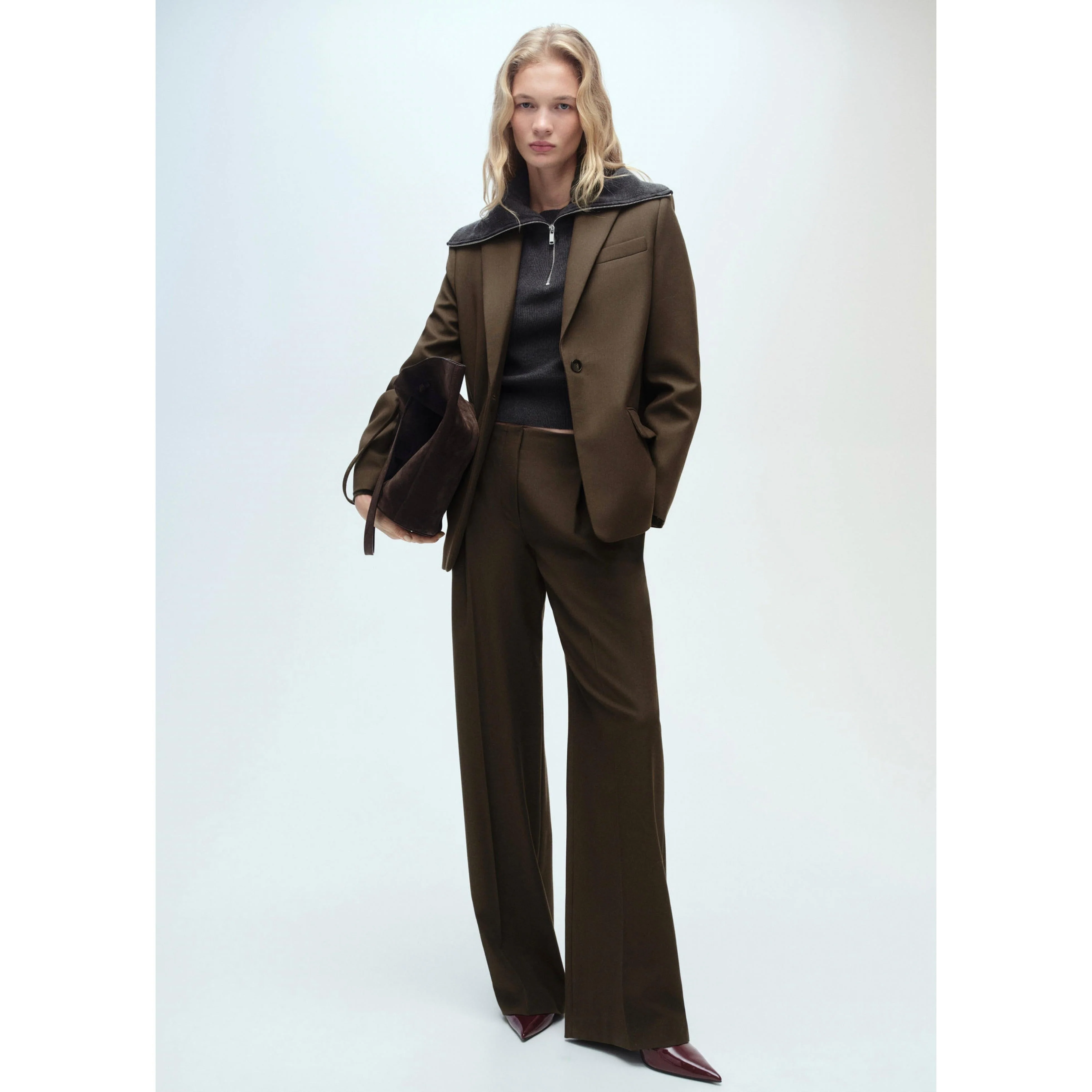 Wideleg Suit Trousers - Khaki - Image 8