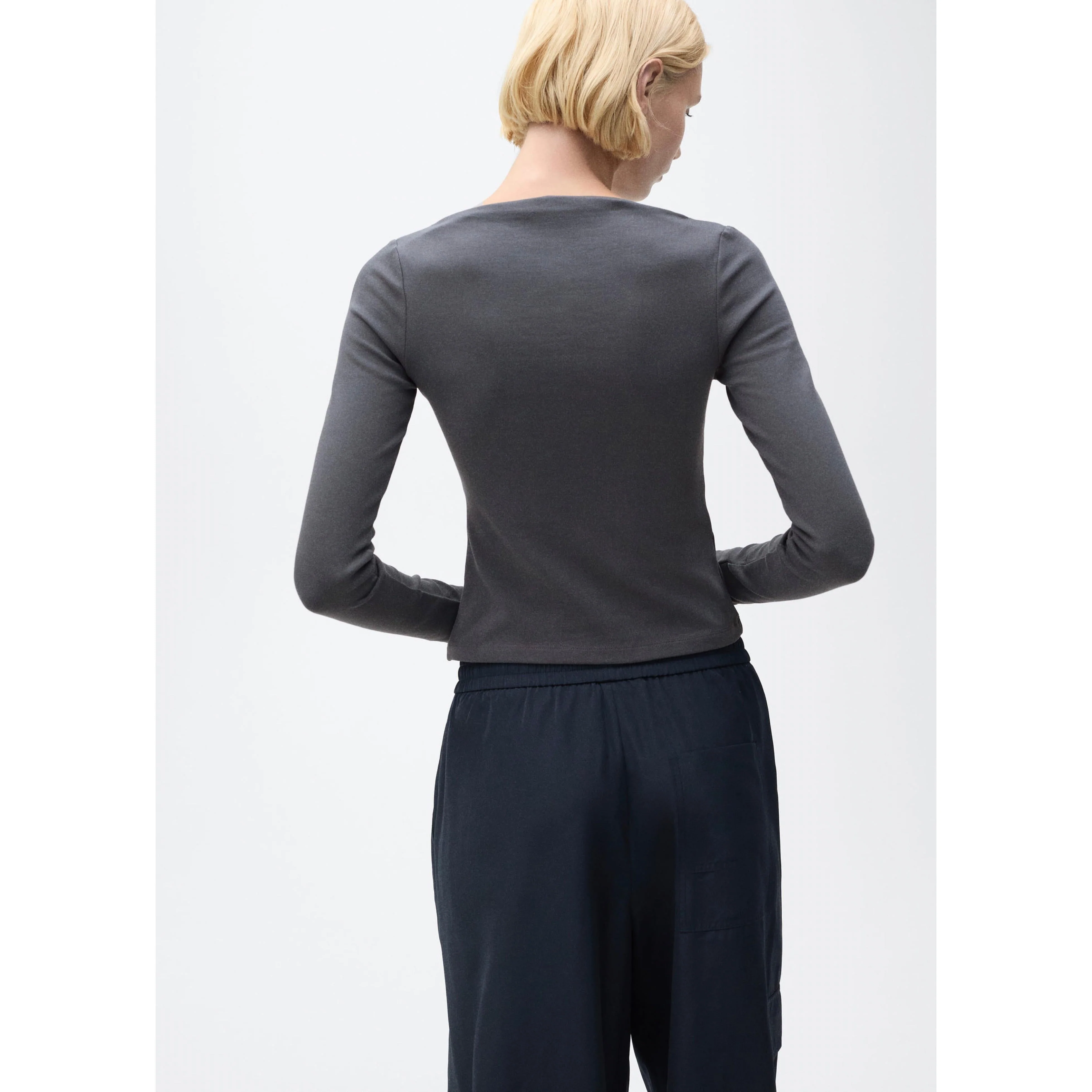 T-Shirt Col Bateau Coton - Charcoal - Image 7