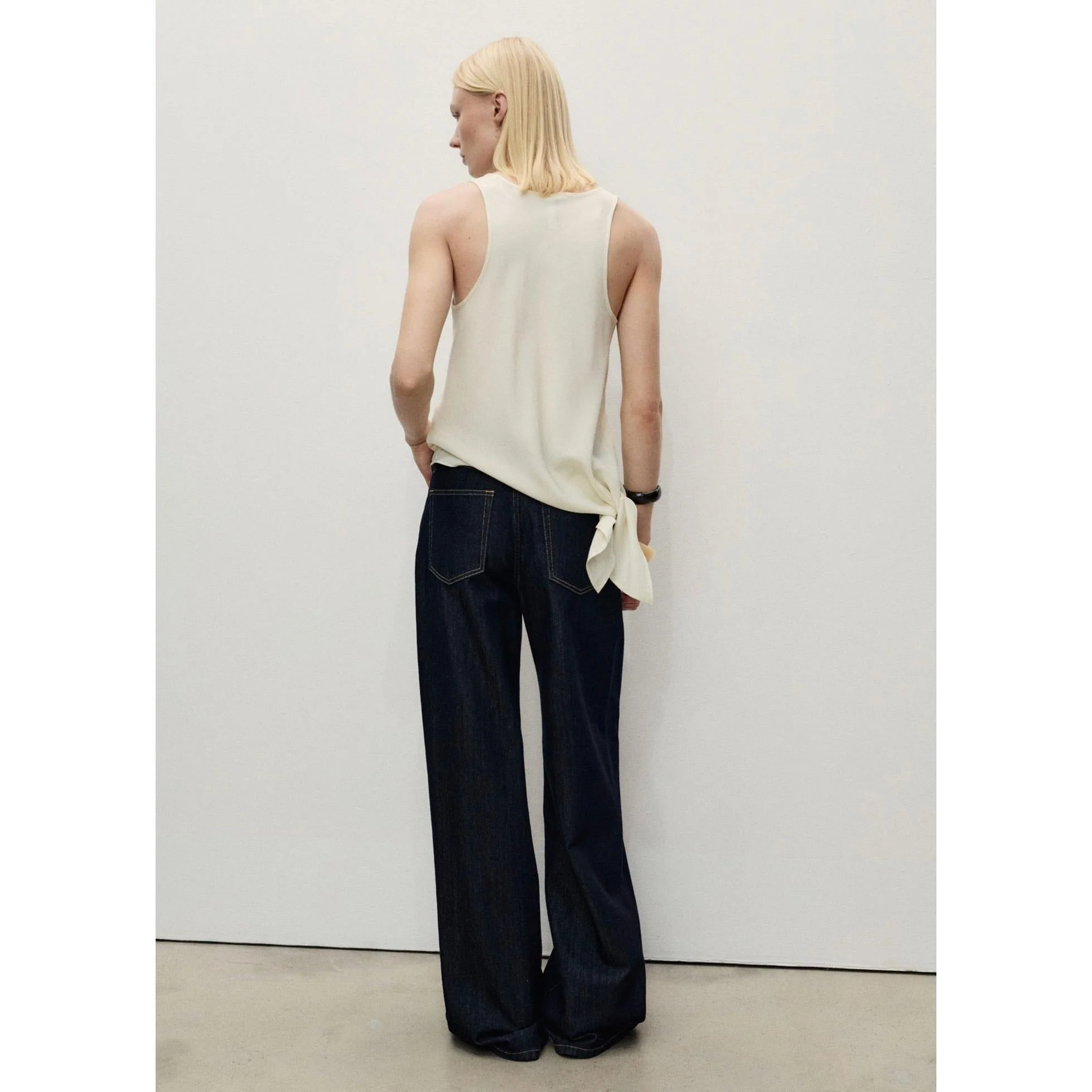 Pantalon En Denim Wideleg Taille Effilochée - Open Blue - Image 8