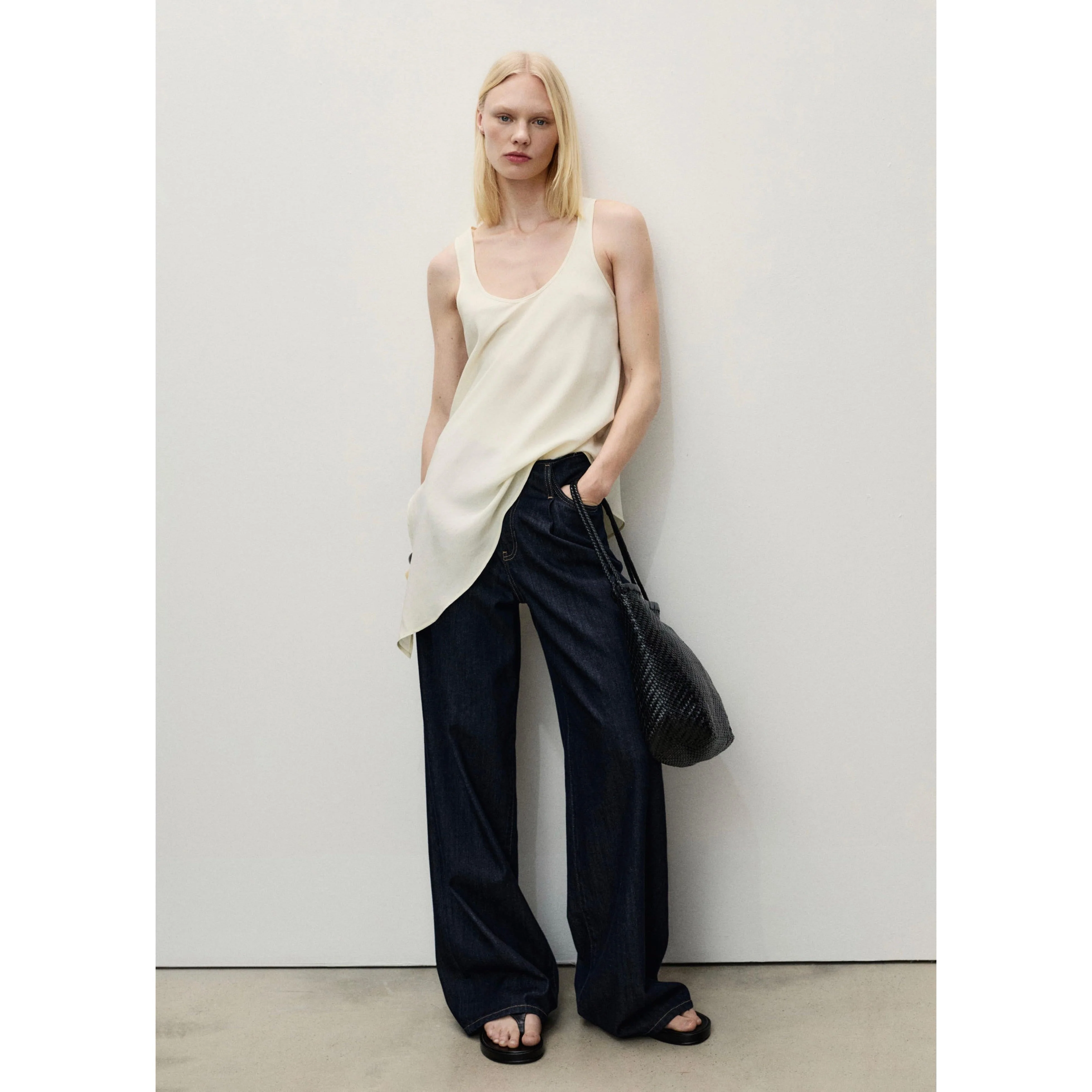 Pantalon En Denim Wideleg Taille Effilochée - Open Blue - Image 9