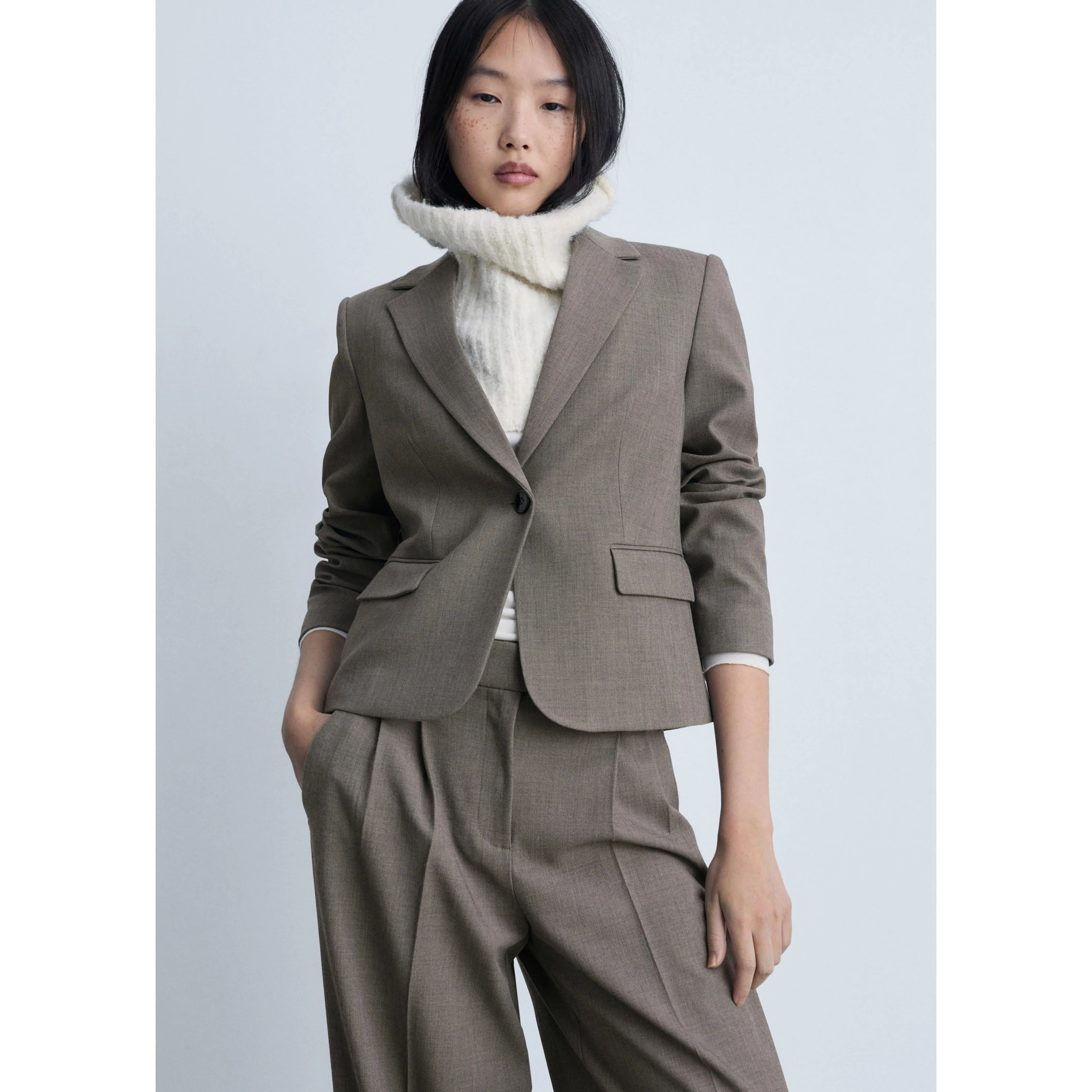 Wideleg Suit Trousers - Brown - Image 4