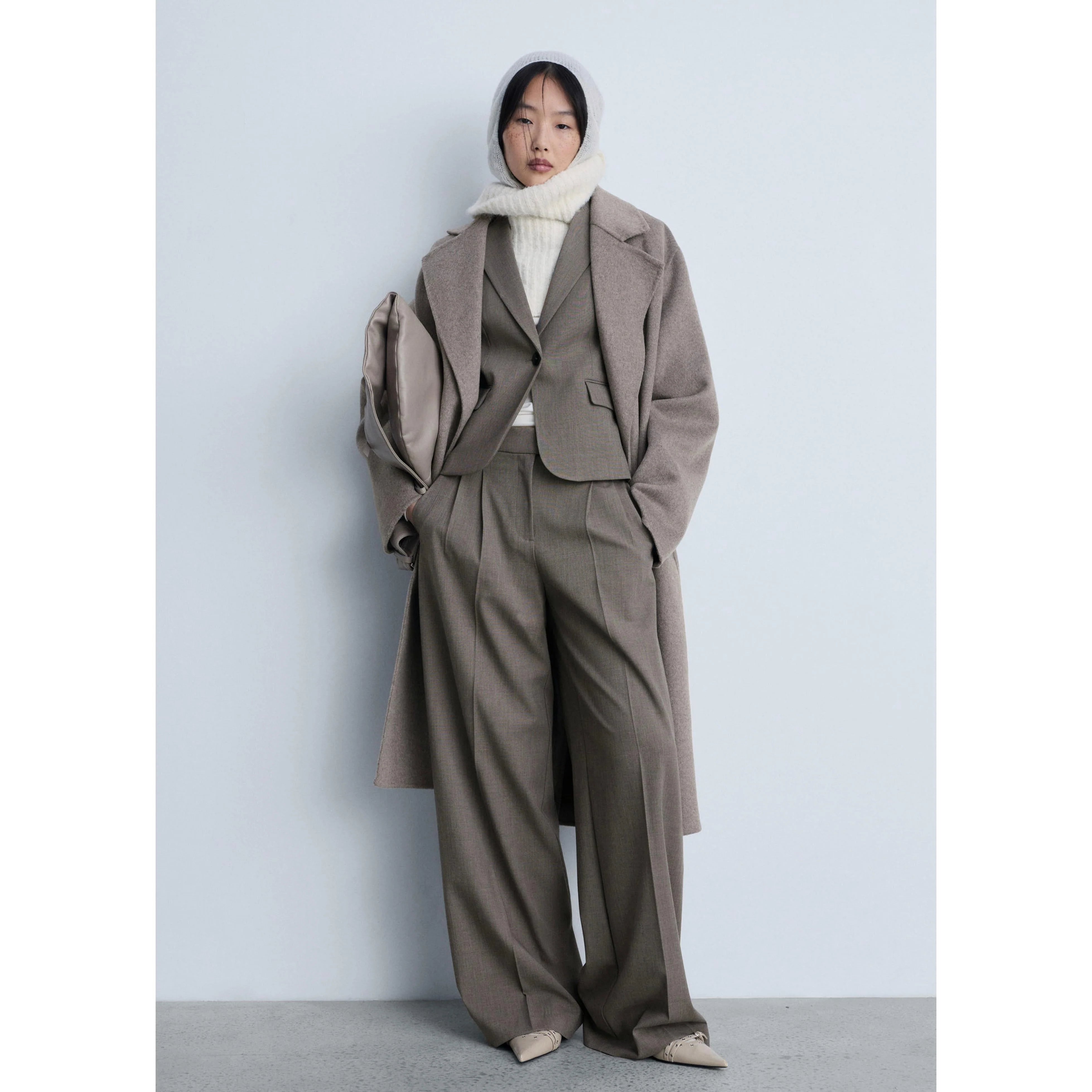Wideleg Suit Trousers - Brown - Image 9