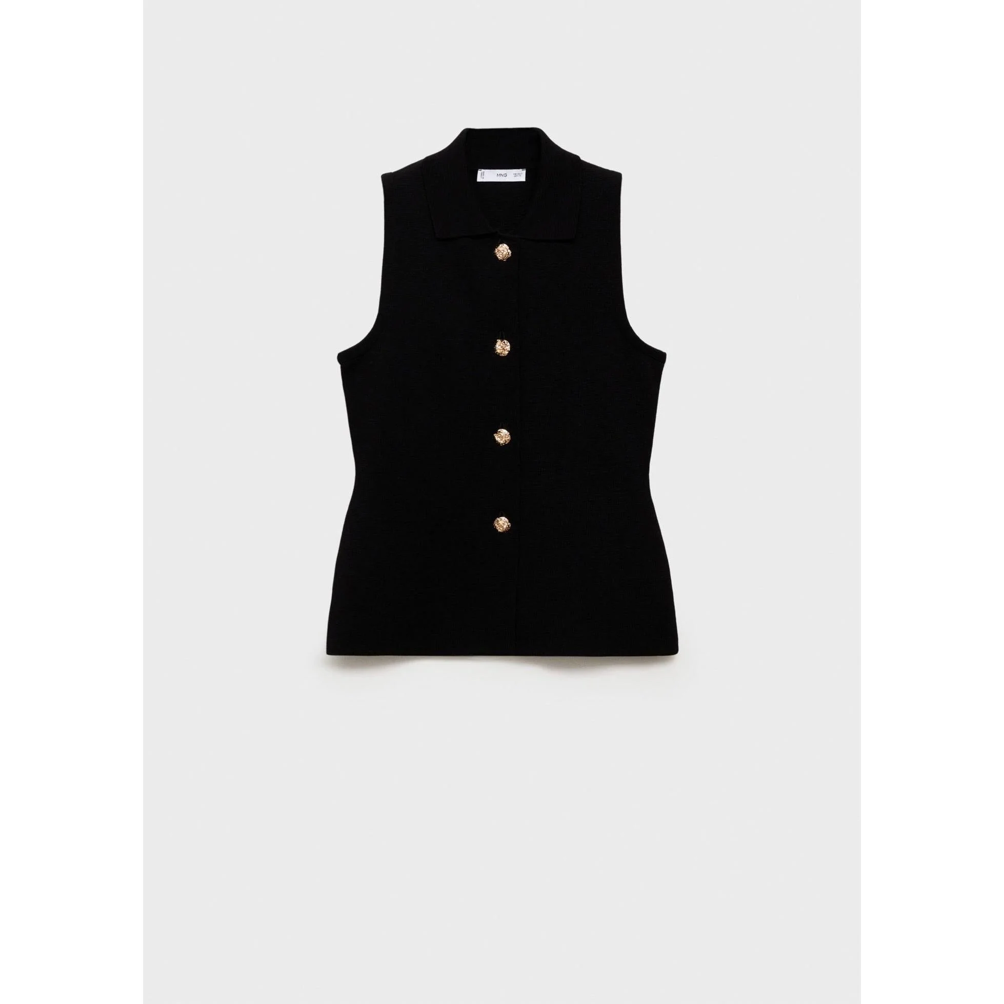 Gilet Maille Boutons Bijoux - Black - Image 2