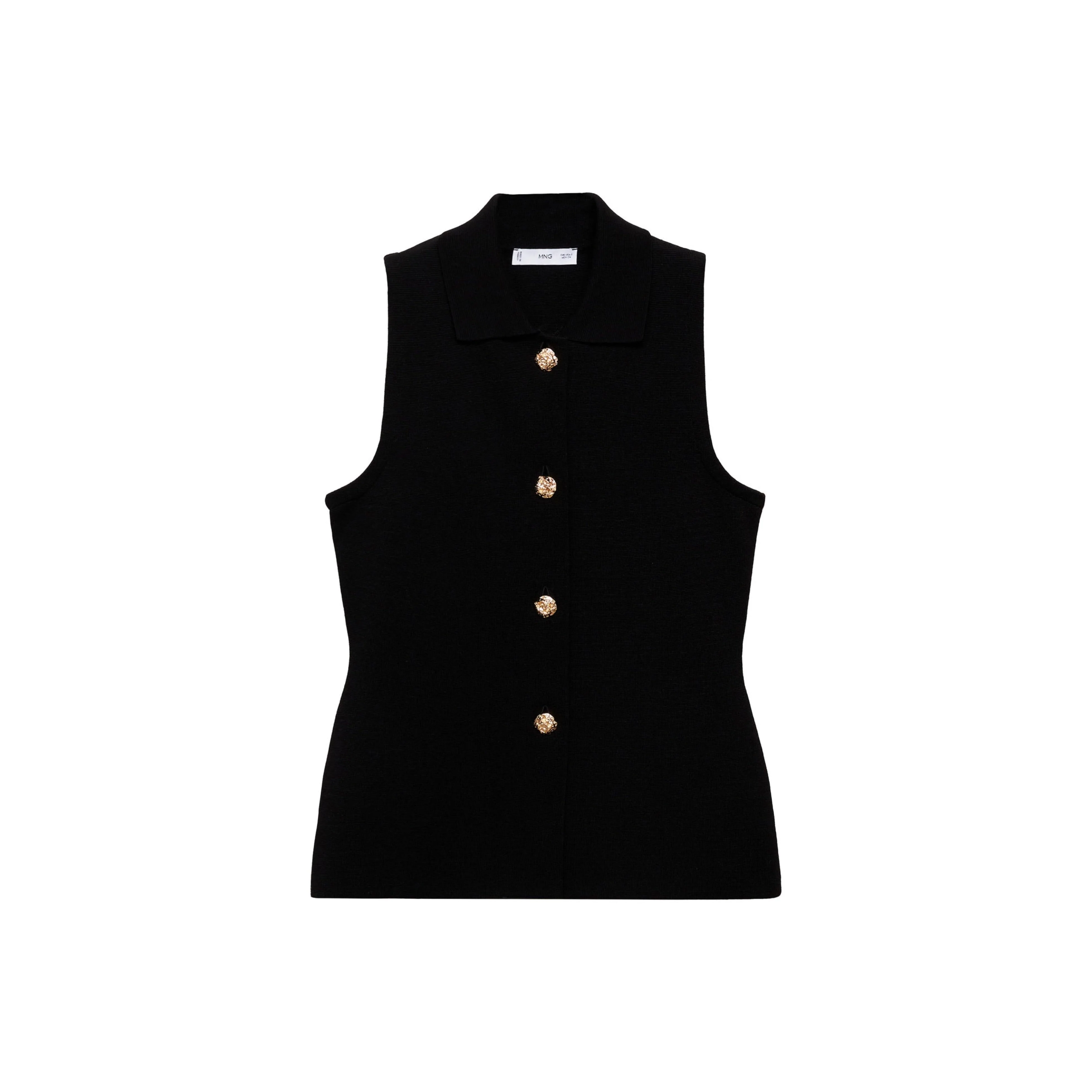 Gilet Maille Boutons Bijoux - Black - Image 3